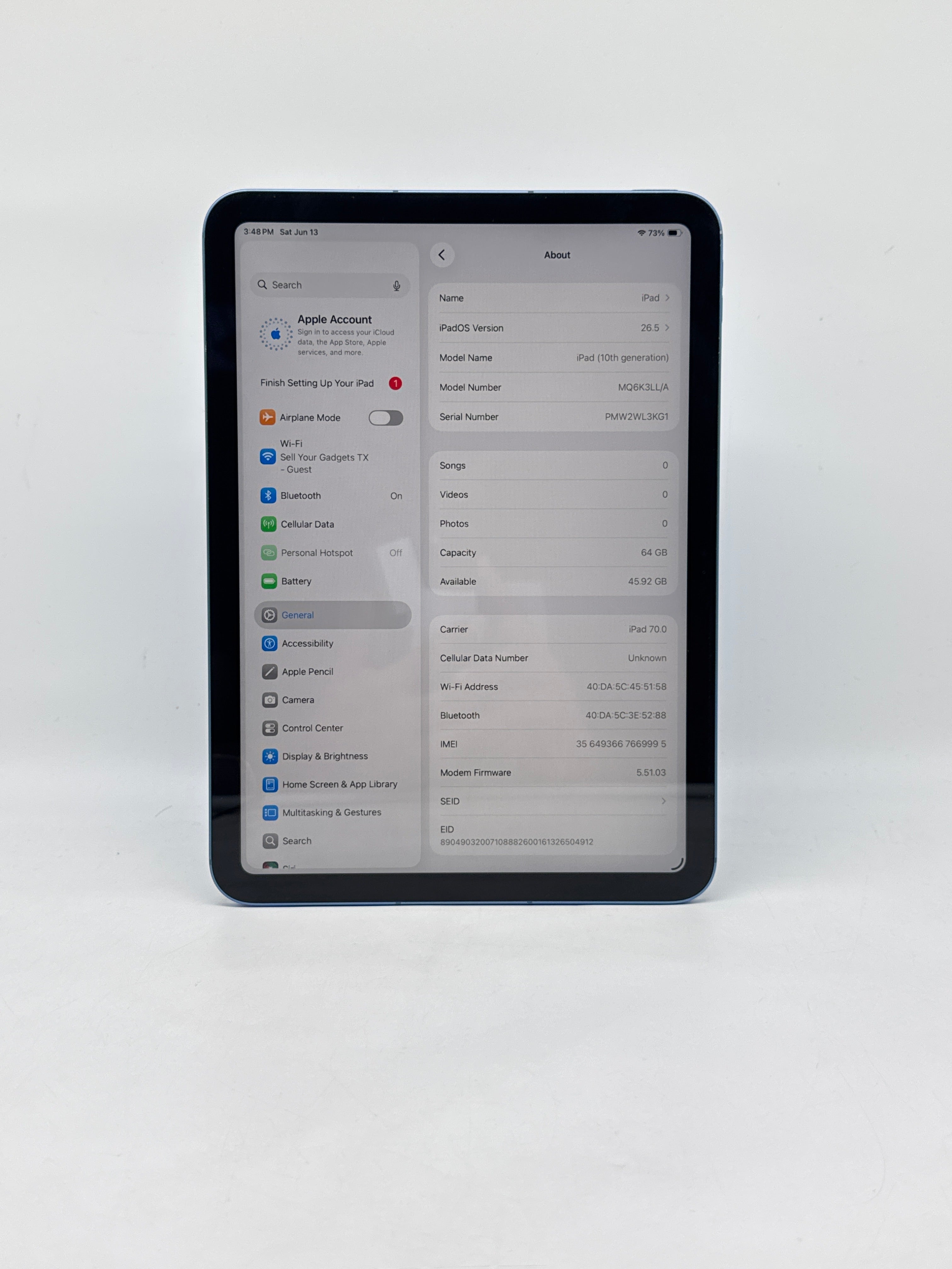 Apple iPad 10th Gen A2757 64GB Wi-Fi + Cellular - Used