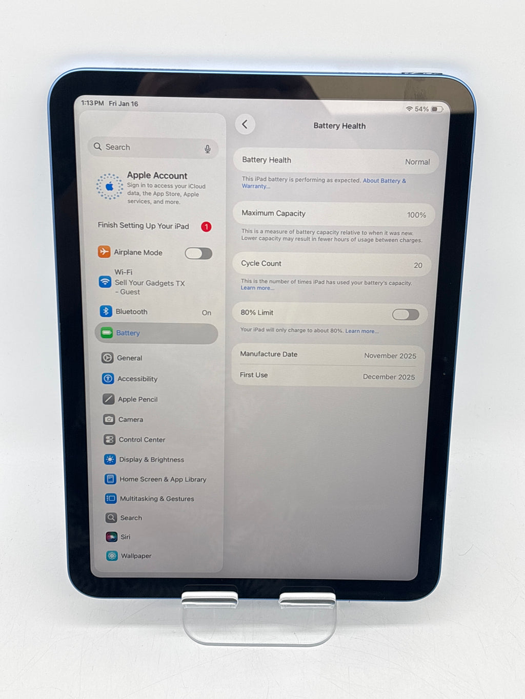 Apple iPad 11th Gen A16 128 GB Blue Wi-Fi - Used (Cycle Count 20)