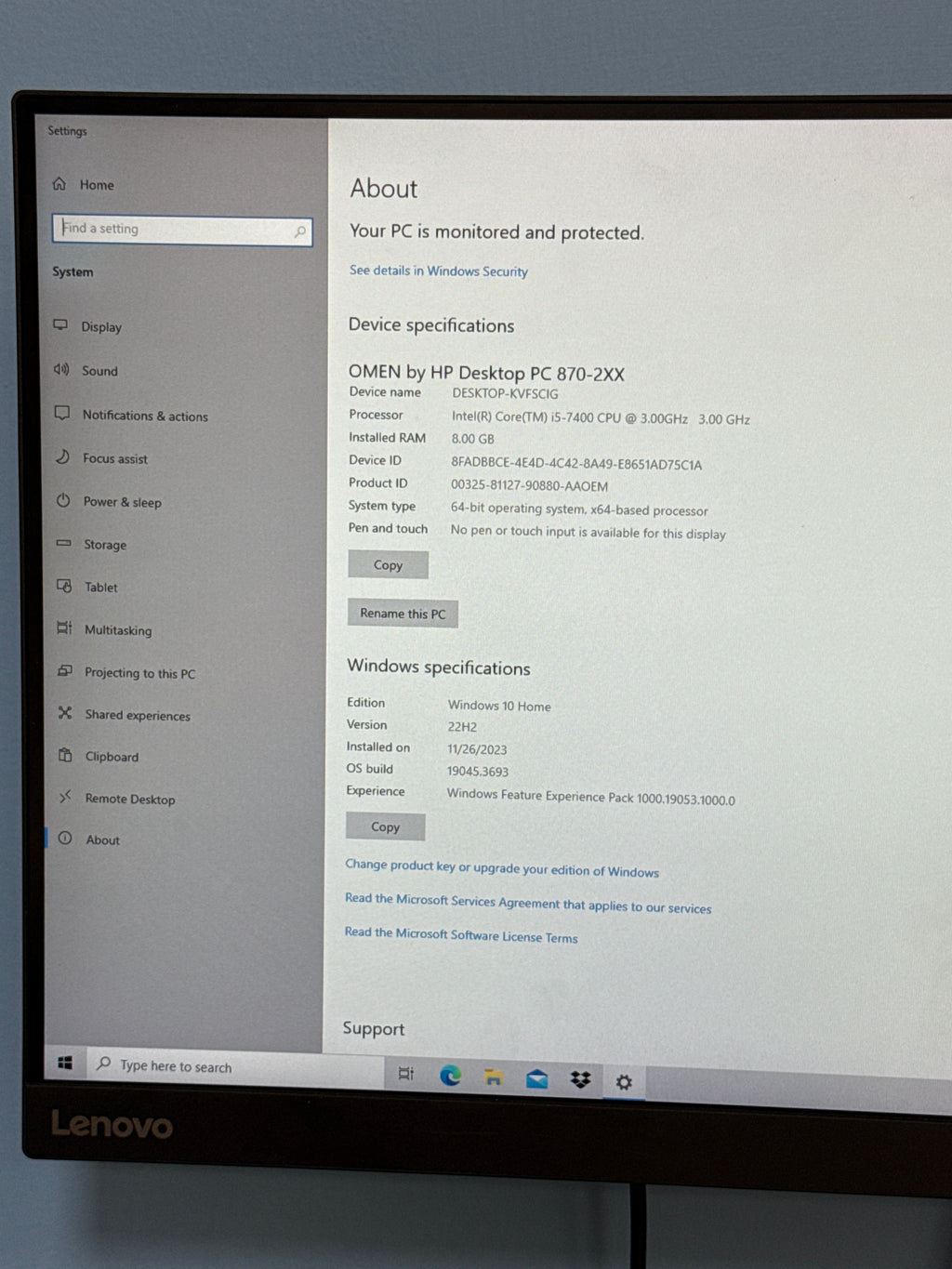 HP Omen 870 224 Gaming PC Intel i5 7400 GTX 1060 8GB RAM 1TB HDD Windows 10
