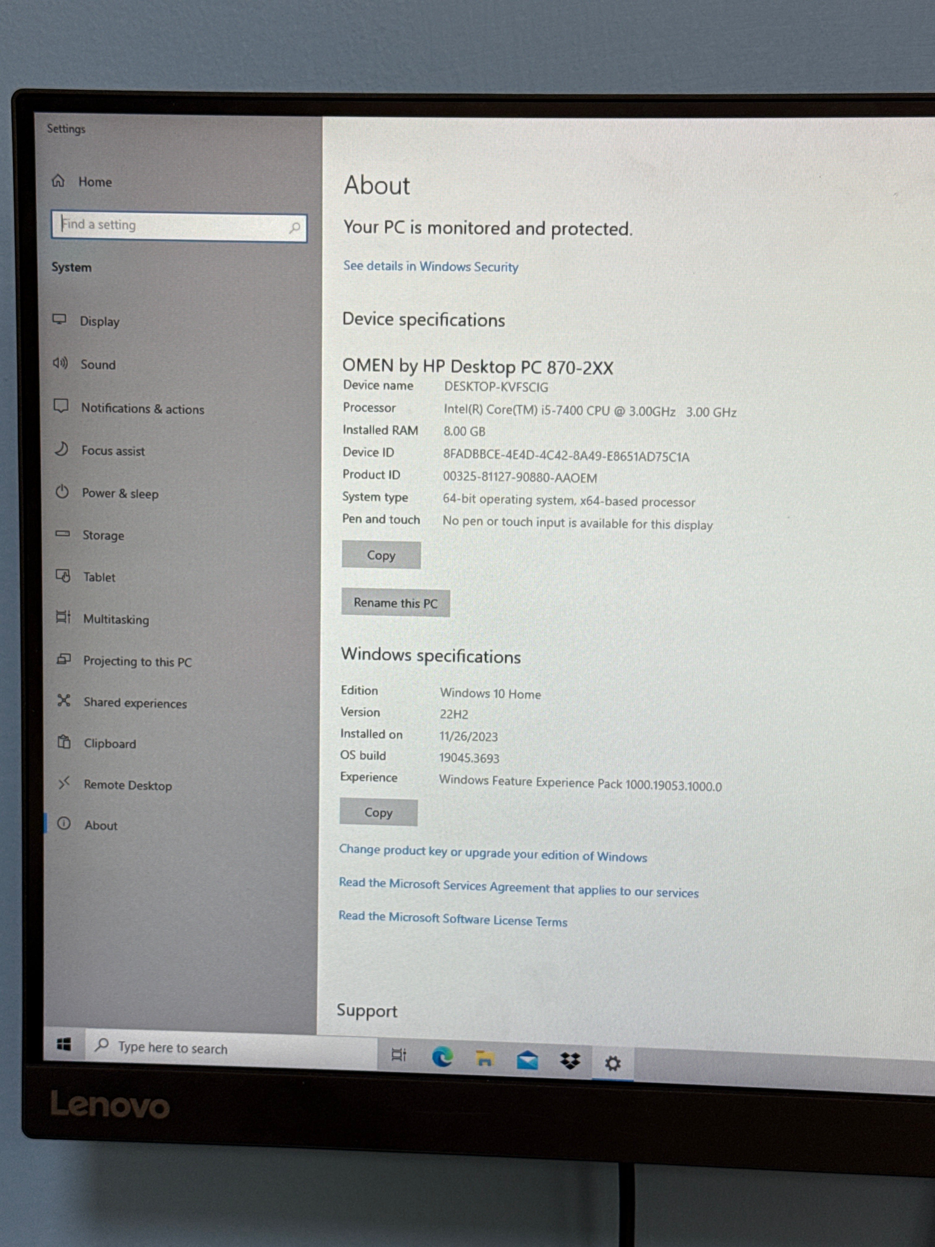 HP Omen 870 224 Gaming PC Intel i5 7400 GTX 1060 8GB RAM 1TB HDD Windows 10
