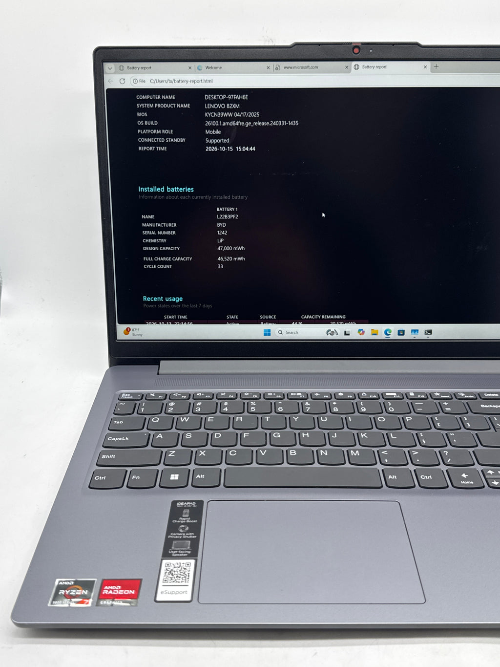 Lenovo IdeaPad Slim 3 15ABR8 Ryzen 7 5825U 16GB RAM 512GB SSD Gray - Used