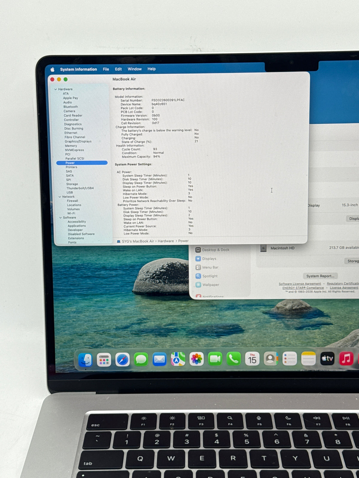 Apple MacBook Air 15in M2 A2941 8GB RAM 256GB SSD Silver - Used