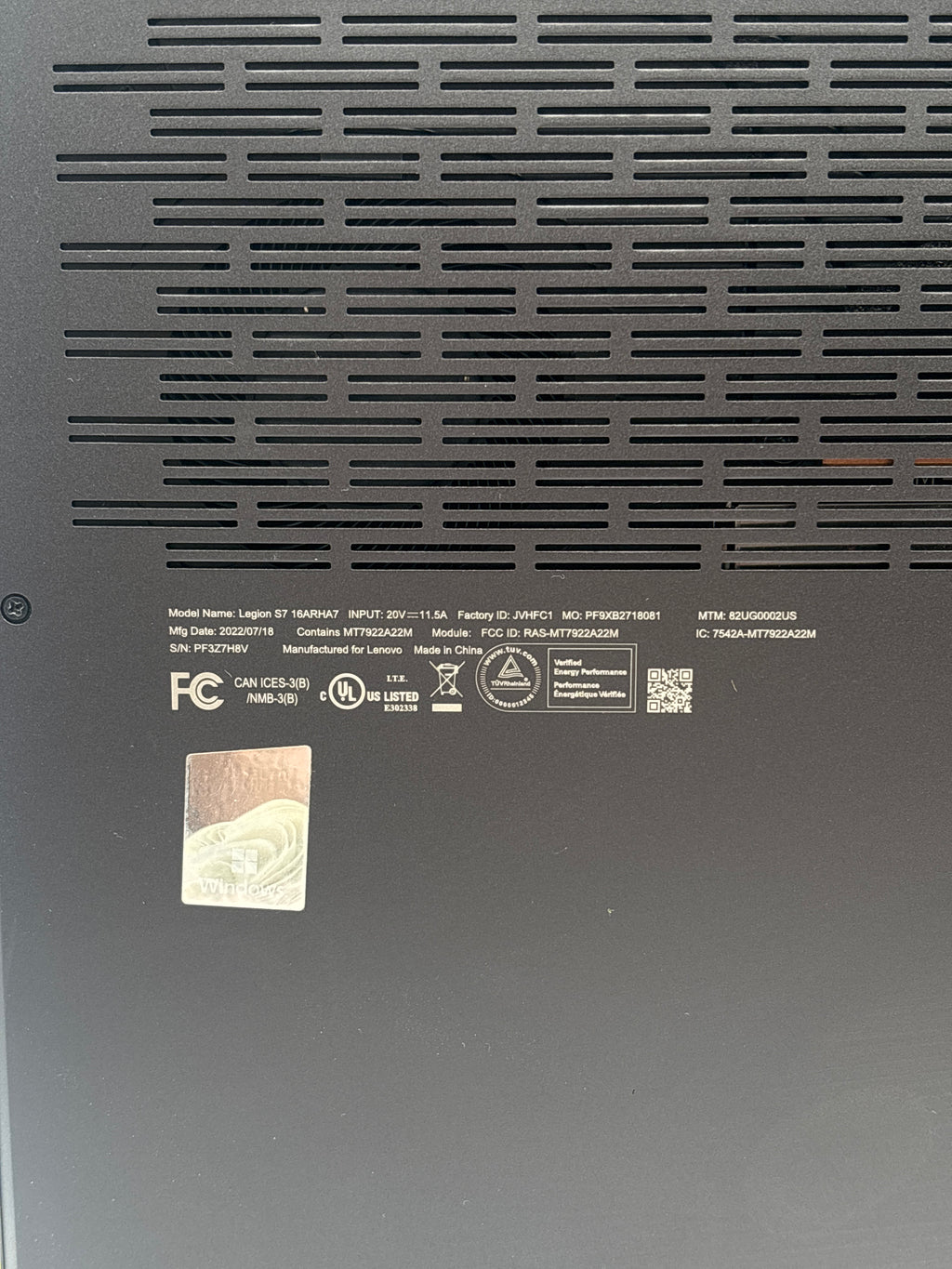 Lenovo Legion S7 16ARHA7 Ryzen 9-6900HX 8GB RAM 1TB SSD RX 6800S - Read DESC