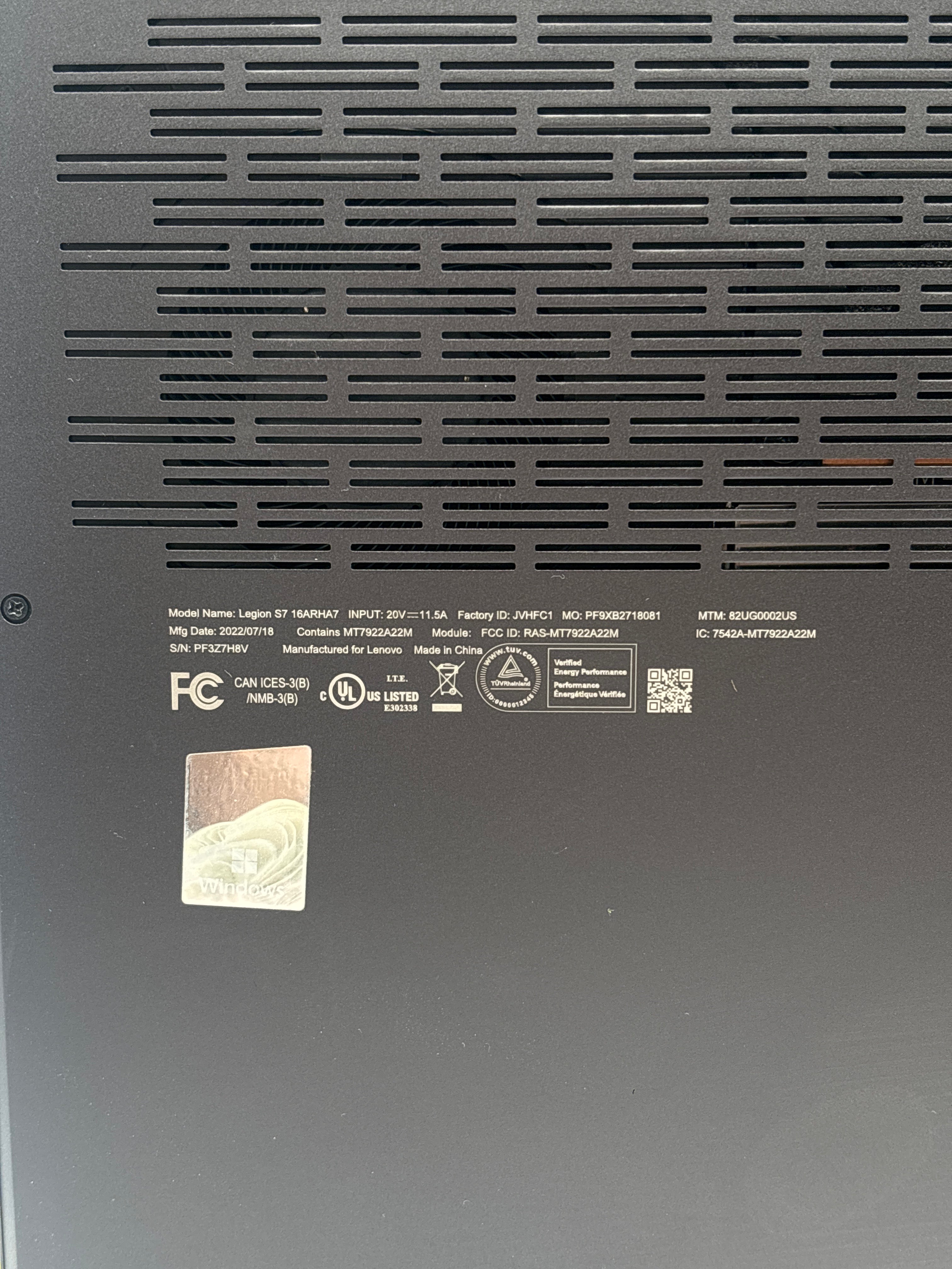 Lenovo Legion S7 16ARHA7 Ryzen 9-6900HX 8GB RAM 1TB SSD RX 6800S - Read DESC