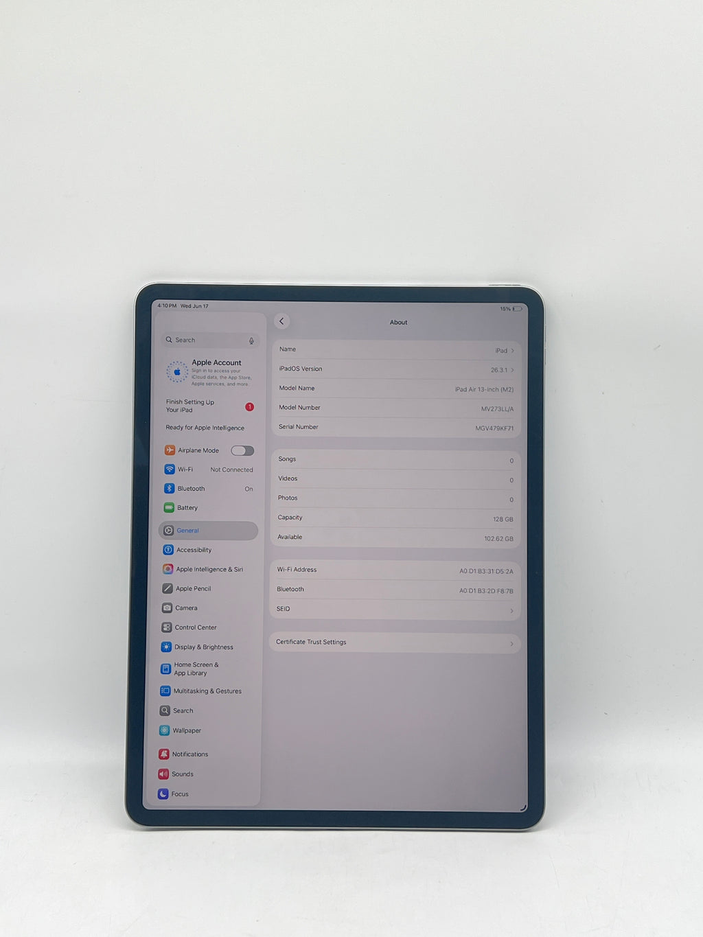 Apple iPad Air 13-inch (M2) A2898 128 GB, Wi-Fi, 13 in - Space Gray