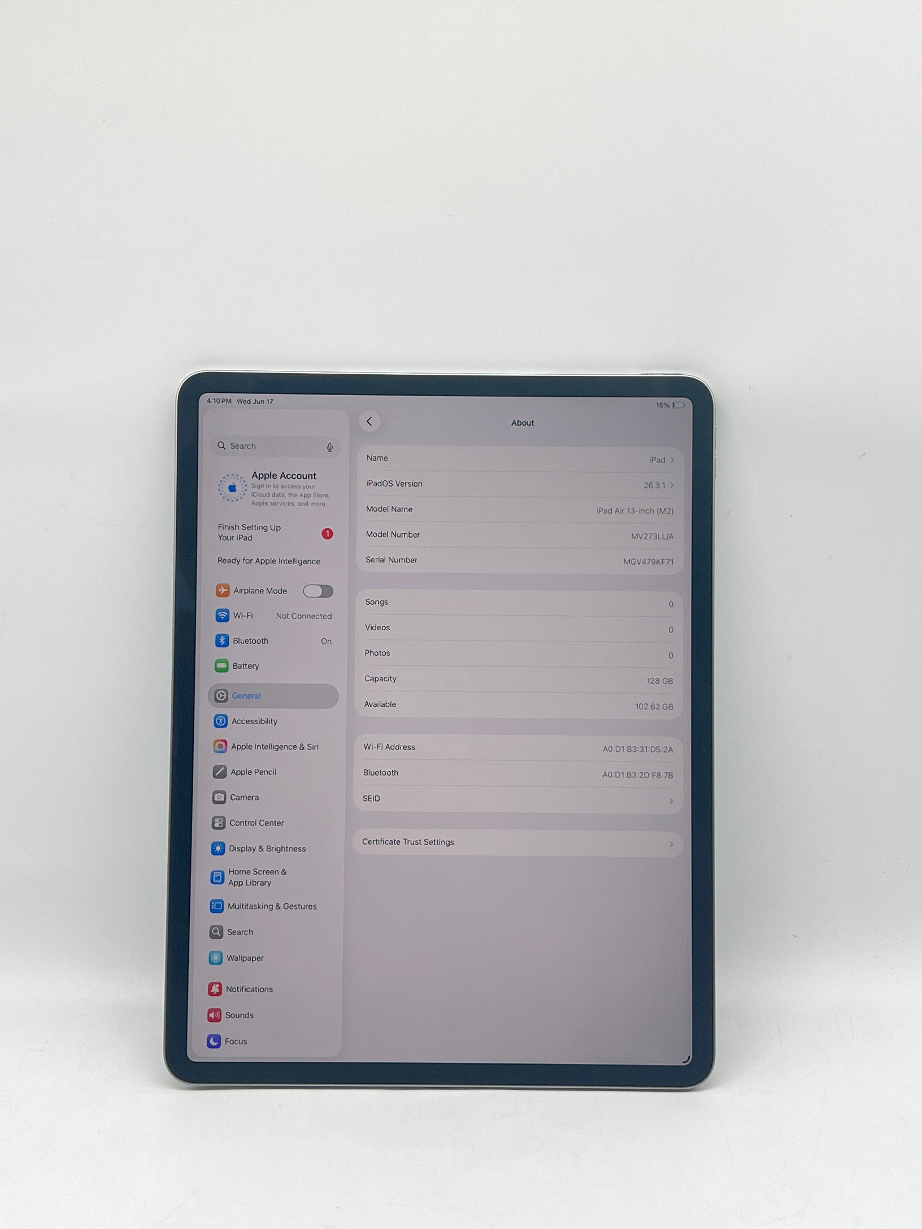 Apple iPad Air 13-inch (M2) A2898 128 GB, Wi-Fi, 13 in - Space Gray