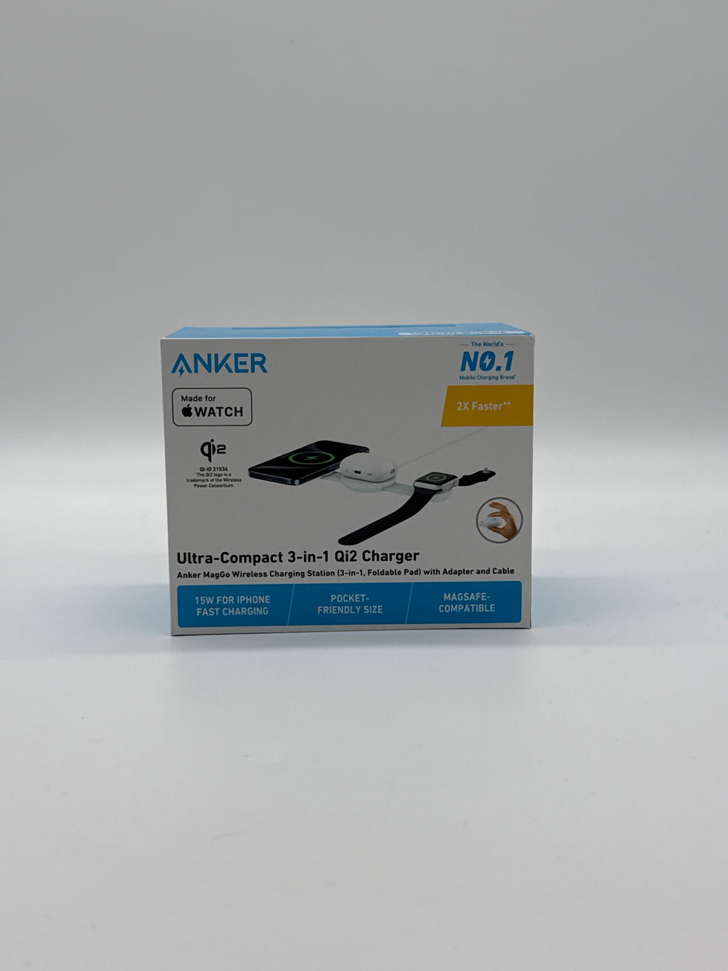 Anker Ultra Compact 3-In-1 Qi2 MagGo Wireless Charger White New in Box