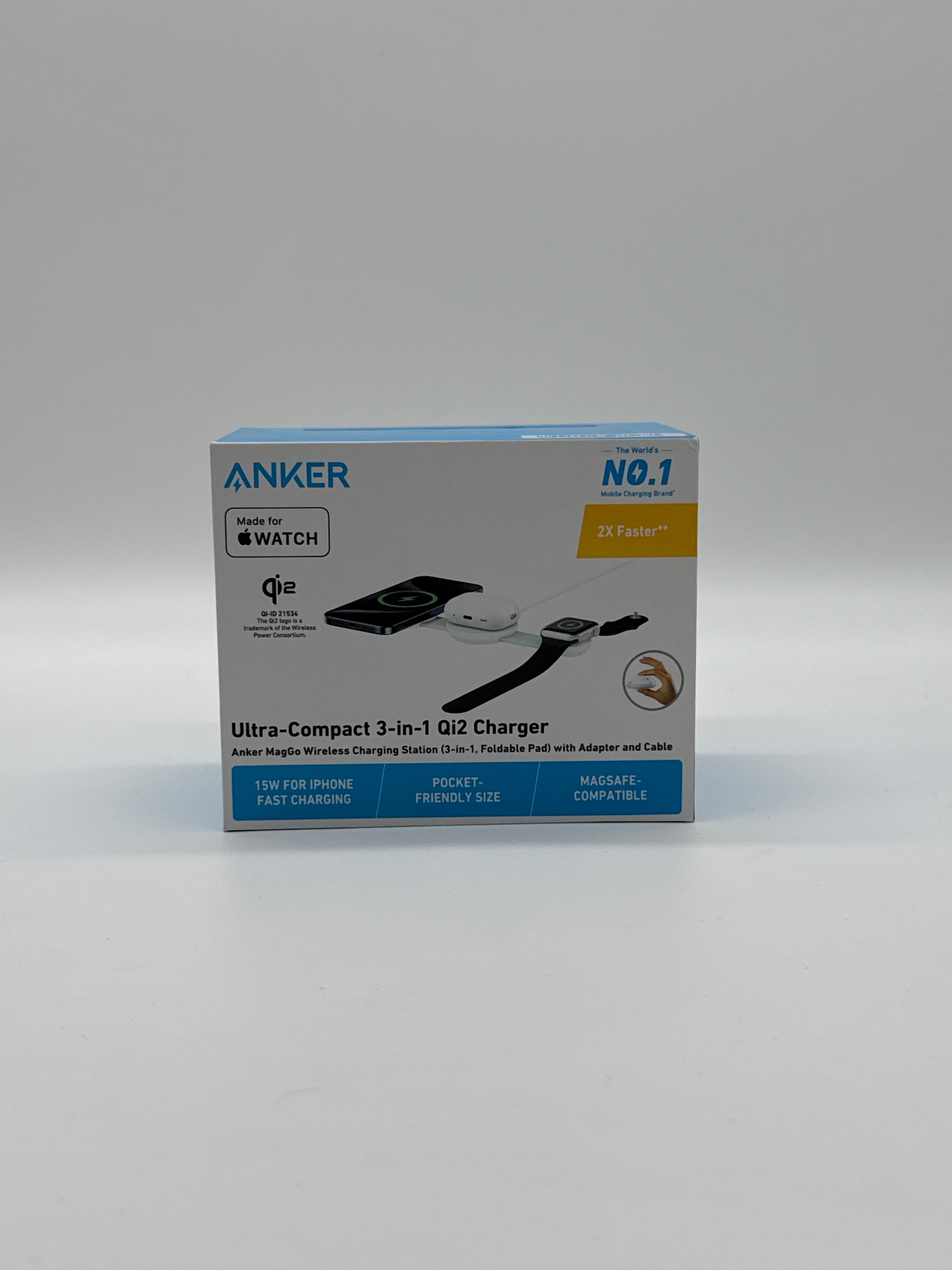 Anker Ultra Compact 3-In-1 Qi2 MagGo Wireless Charger White New in Box