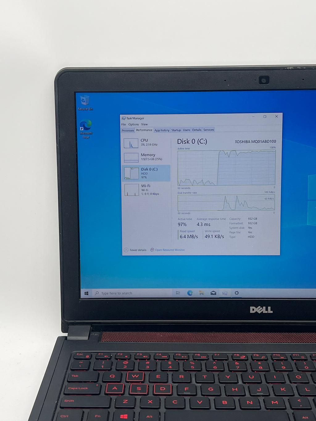 Dell Inspiron 15 3511 AMD A10-9630 8GB RAM 1TB HDD - For Parts (Bad HDD)