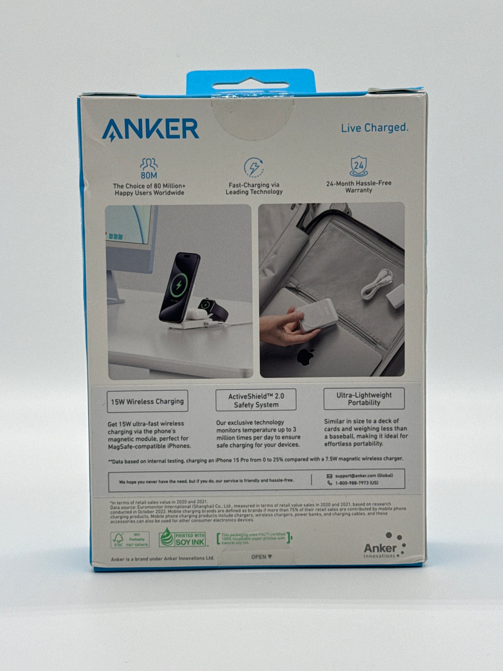 Anker MagGo 15W Max Pocket Sized 3-in-1 Wireless Charger White New