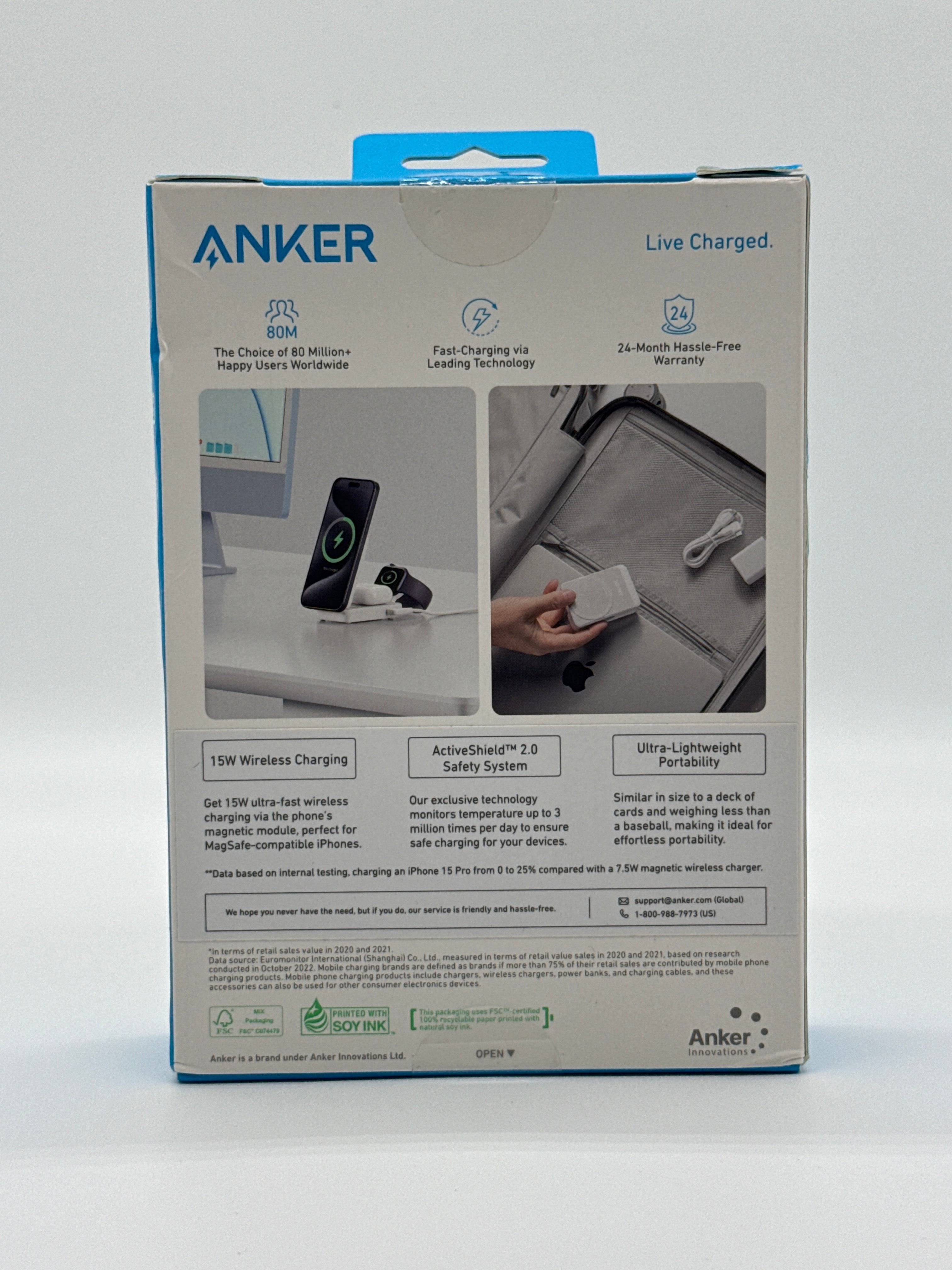 Anker MagGo 15W Max Pocket Sized 3-in-1 Wireless Charger White New