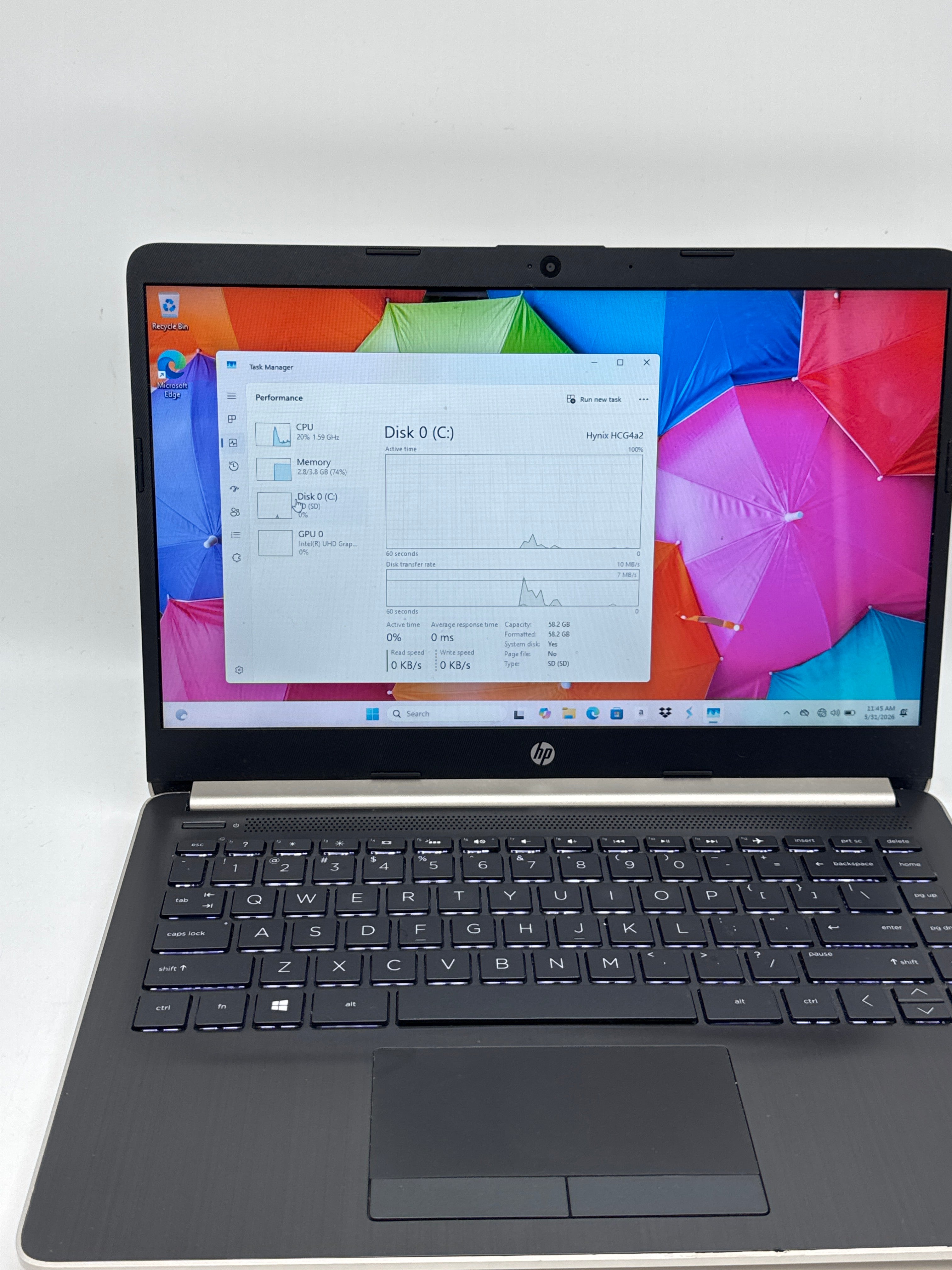 HP 14-cf0011ds Laptop Celeron N4000 4GB RAM 64GB SD - Used
