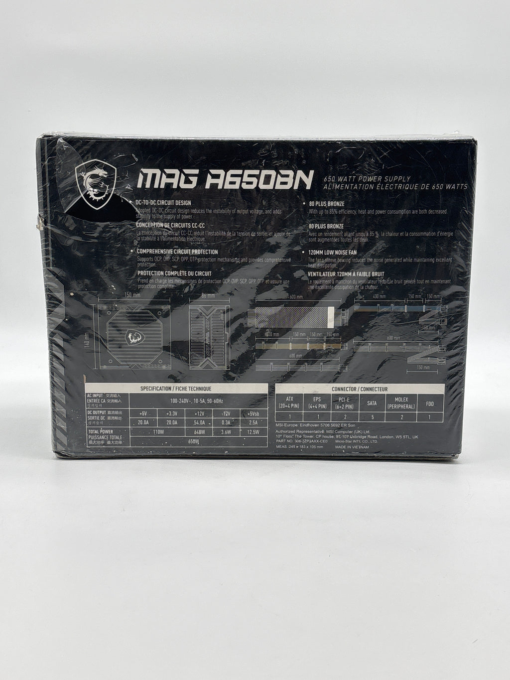 MSI MAG A650BN ATX 80+ Bronze Power Supply 650W Universal - New In Box