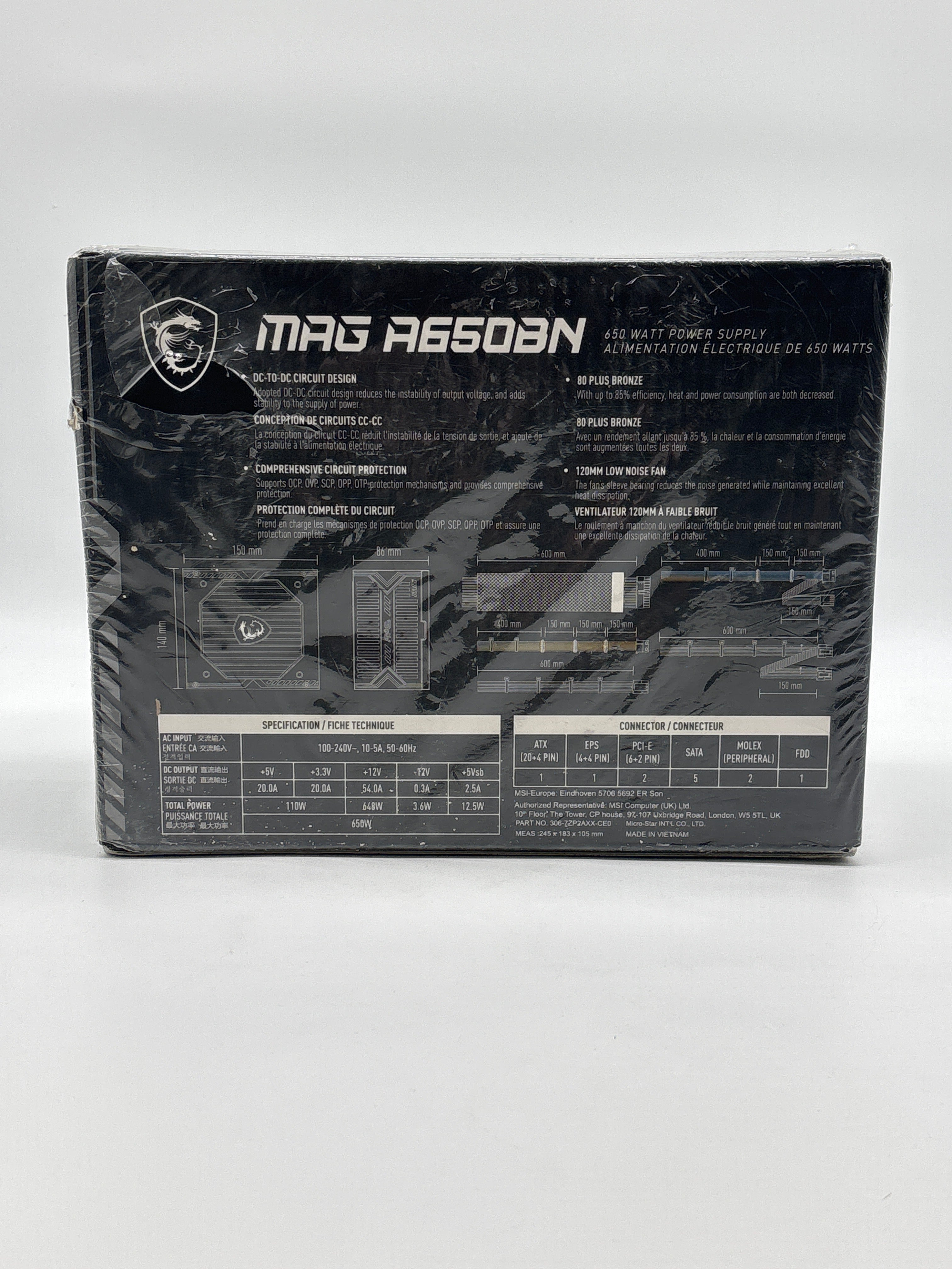 MSI MAG A650BN ATX 80+ Bronze Power Supply 650W Universal - New In Box