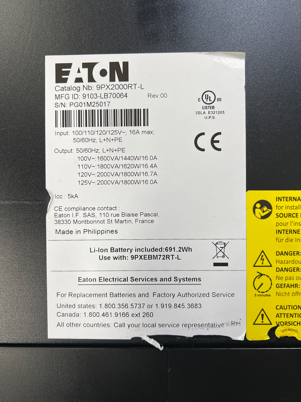 Eaton 9PX 2000VA 120V 1800W Tower Rack Mountable UPS 9PX2000RT