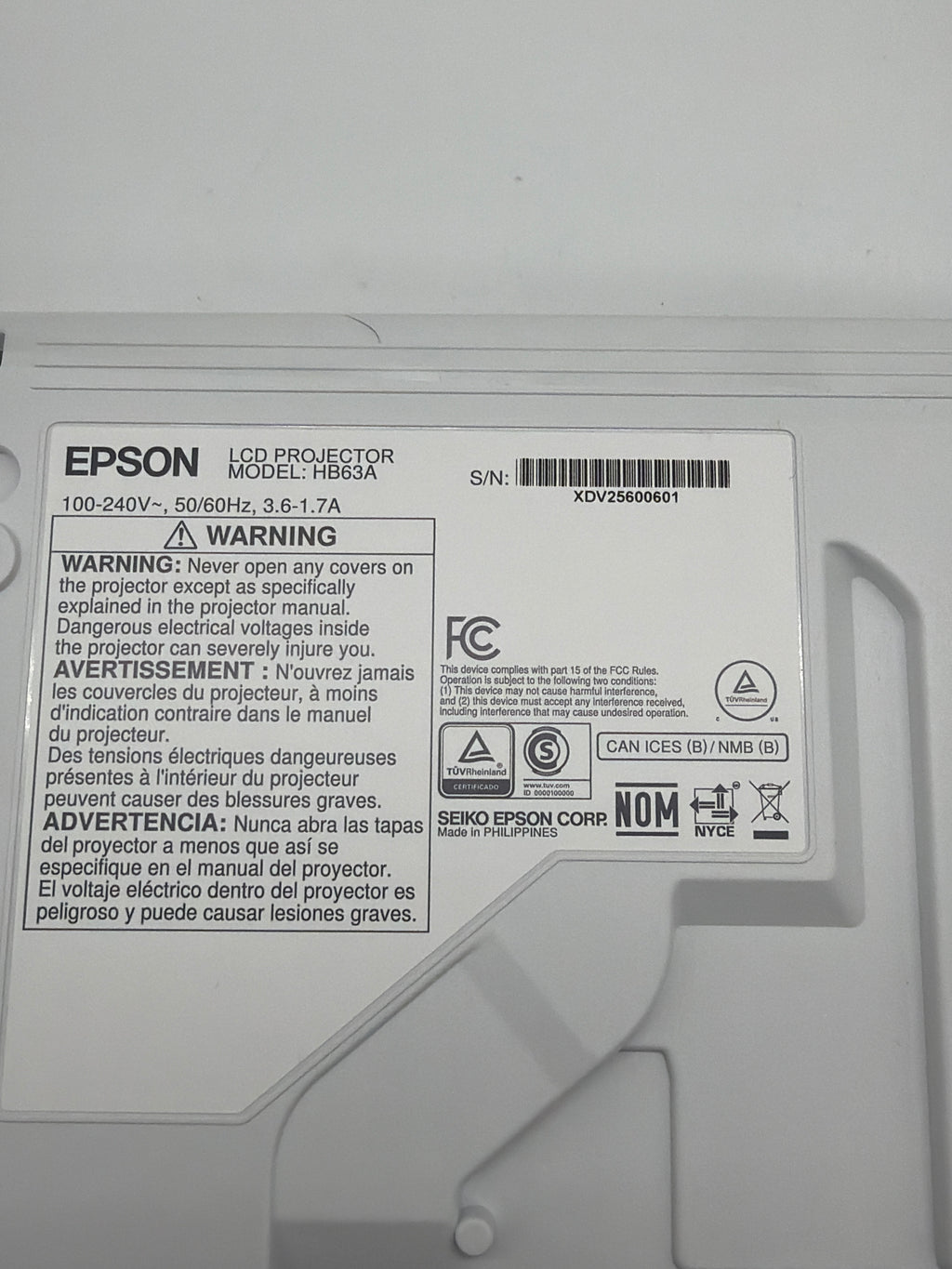 Epson Home Cinema 980 Projector 1080p 3400lm LCD Model HB63A New