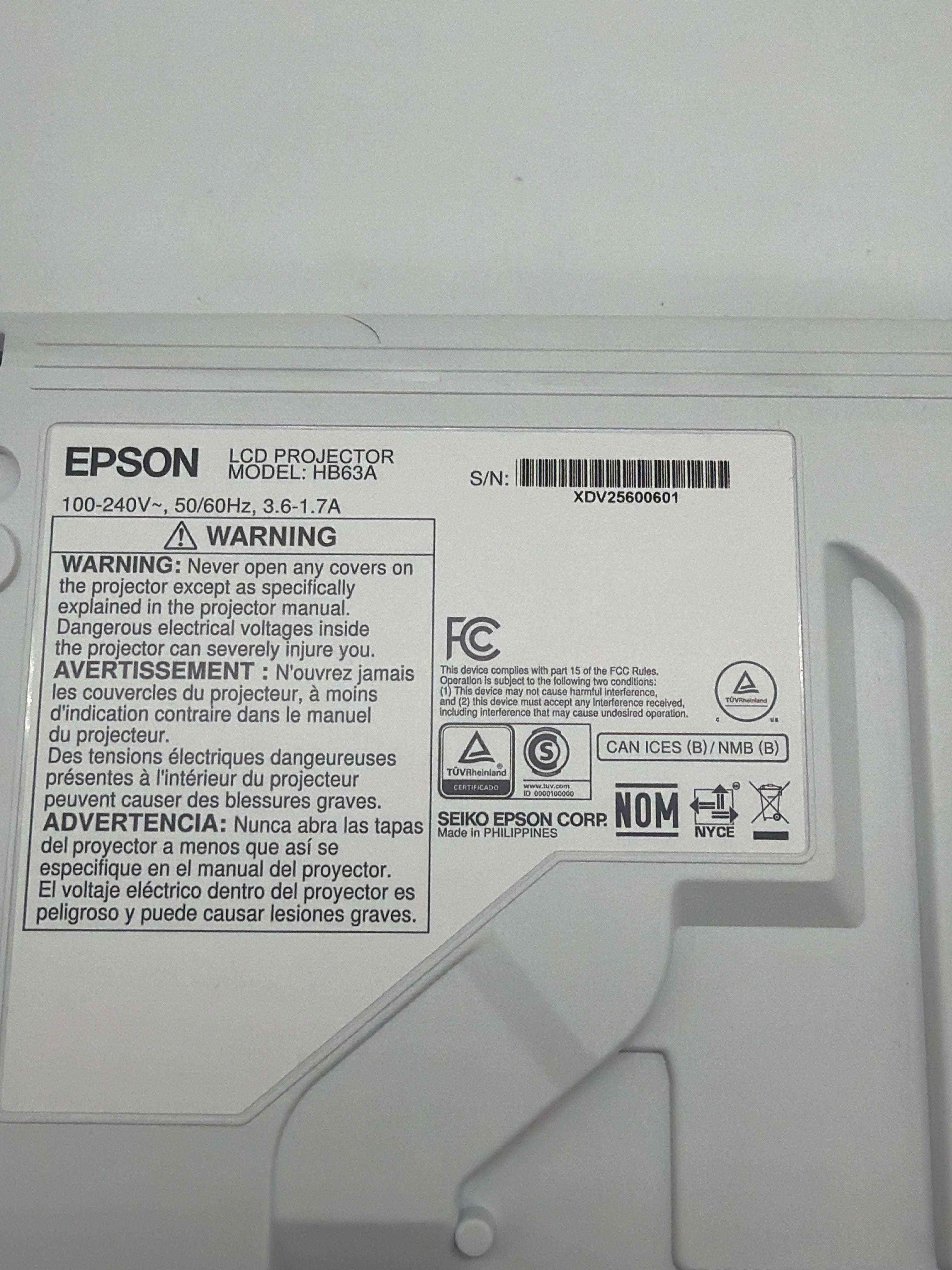 Epson Home Cinema 980 Projector 1080p 3400lm LCD Model HB63A New
