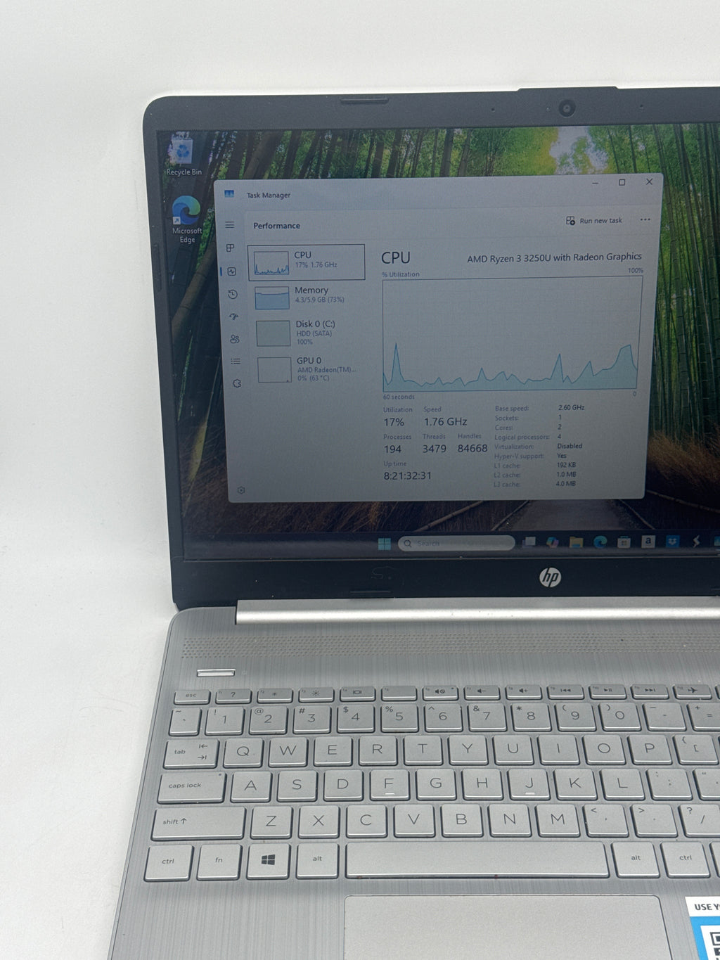 HP 15-GW00230D Ryzen 3 3250U 8GB RAM 1TB HDD - Bad HDD