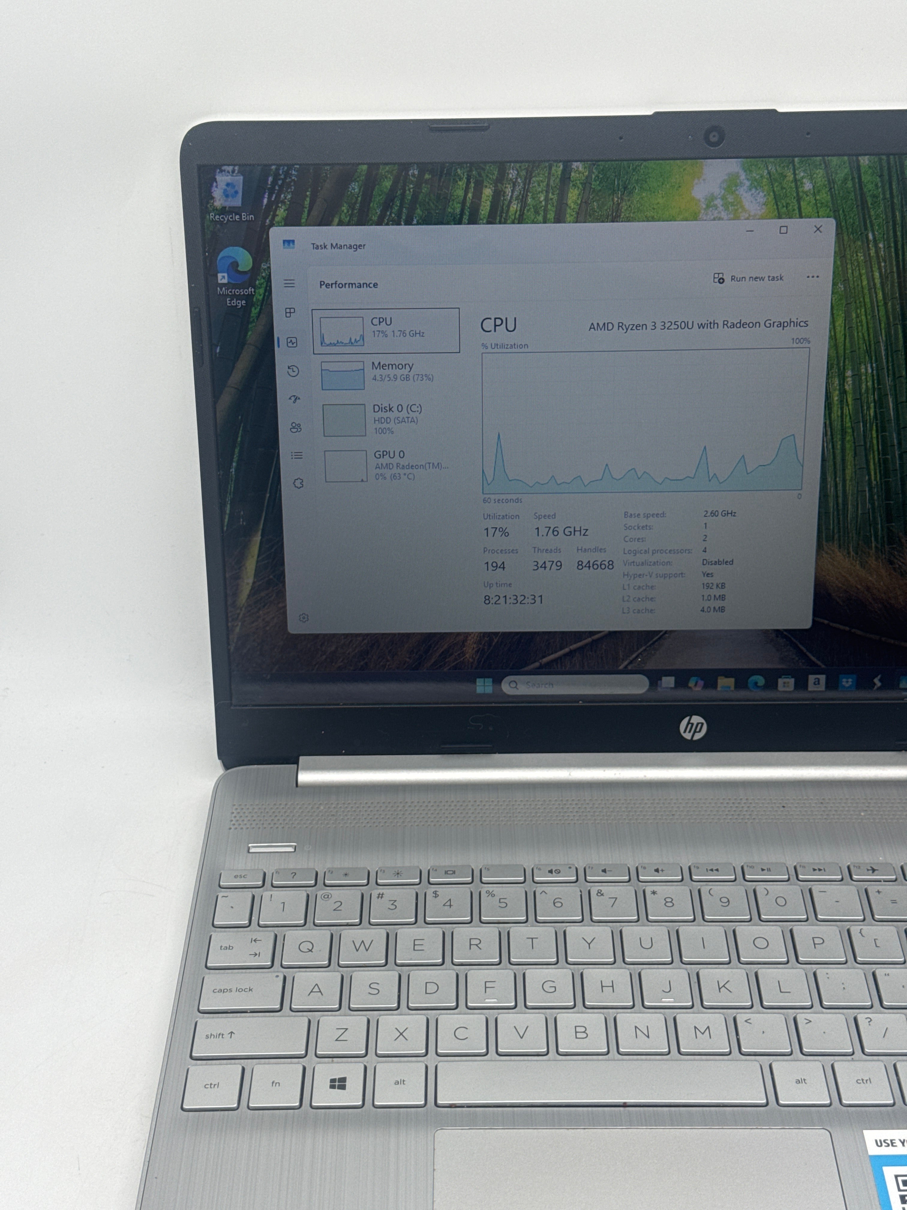 HP 15-GW00230D Ryzen 3 3250U 8GB RAM 1TB HDD - Bad HDD