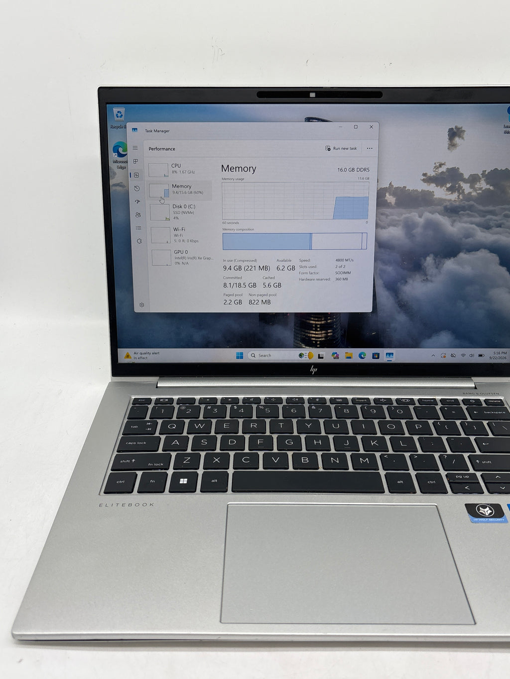 HP EliteBook 840 G9 14" Intel Core i5-1235U 16GB RAM 512GB SSD Silver - Used