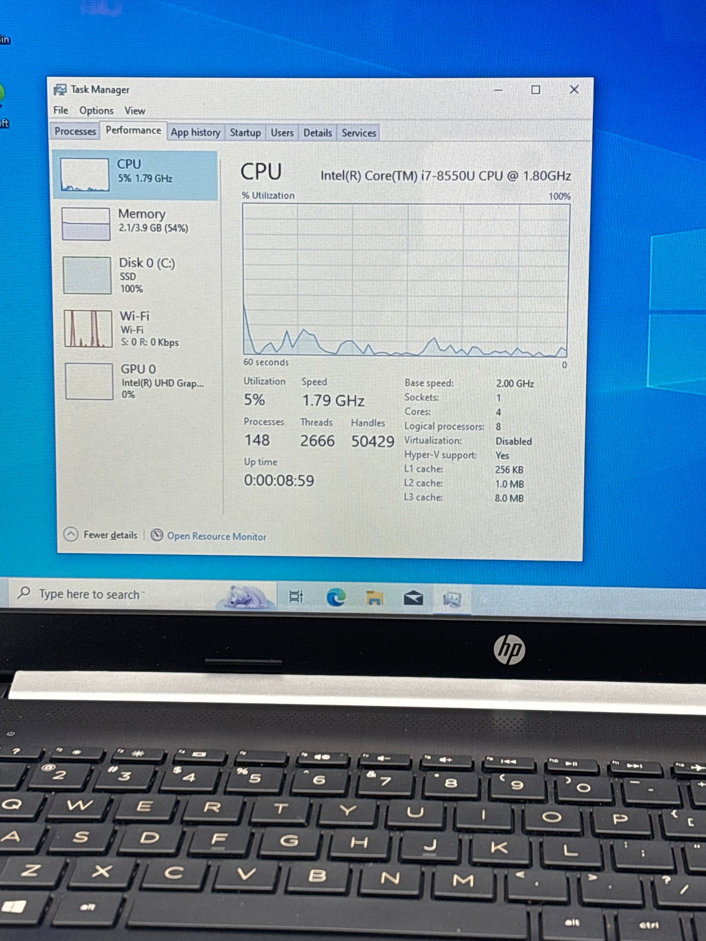 HP 15-da0073wm Intel Core i7-8550U 1TB SSD 4GB RAM