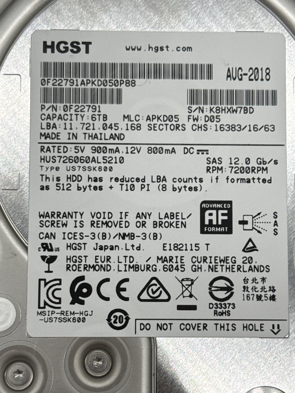 HGST Ultrastar 7K6000 6TB SAS 12Gb/s 7200RPM 3.5" HDD HUS726060ASL5210