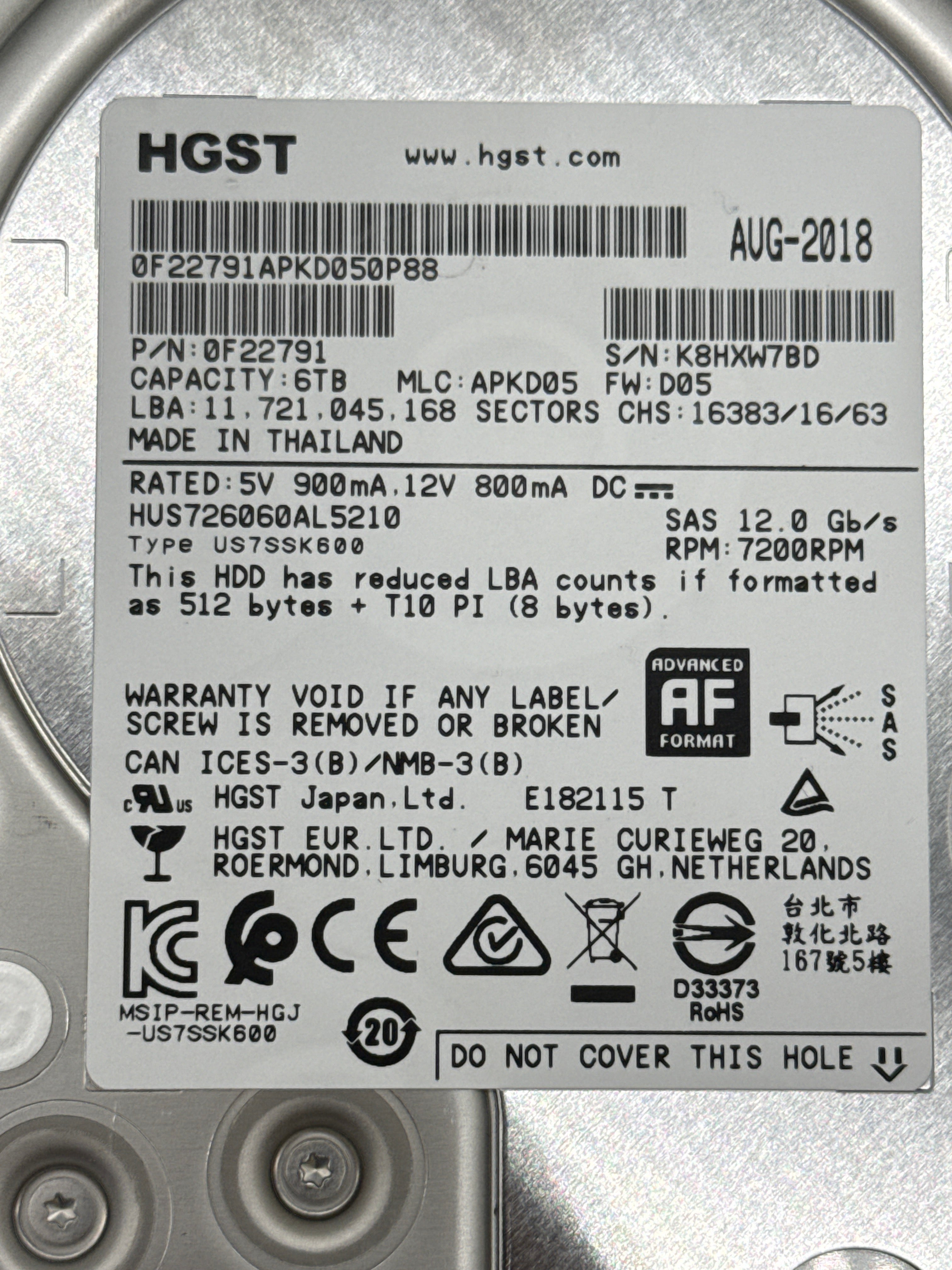 HGST Ultrastar 7K6000 6TB SAS 12Gb/s 7200RPM 3.5" HDD HUS726060ASL5210