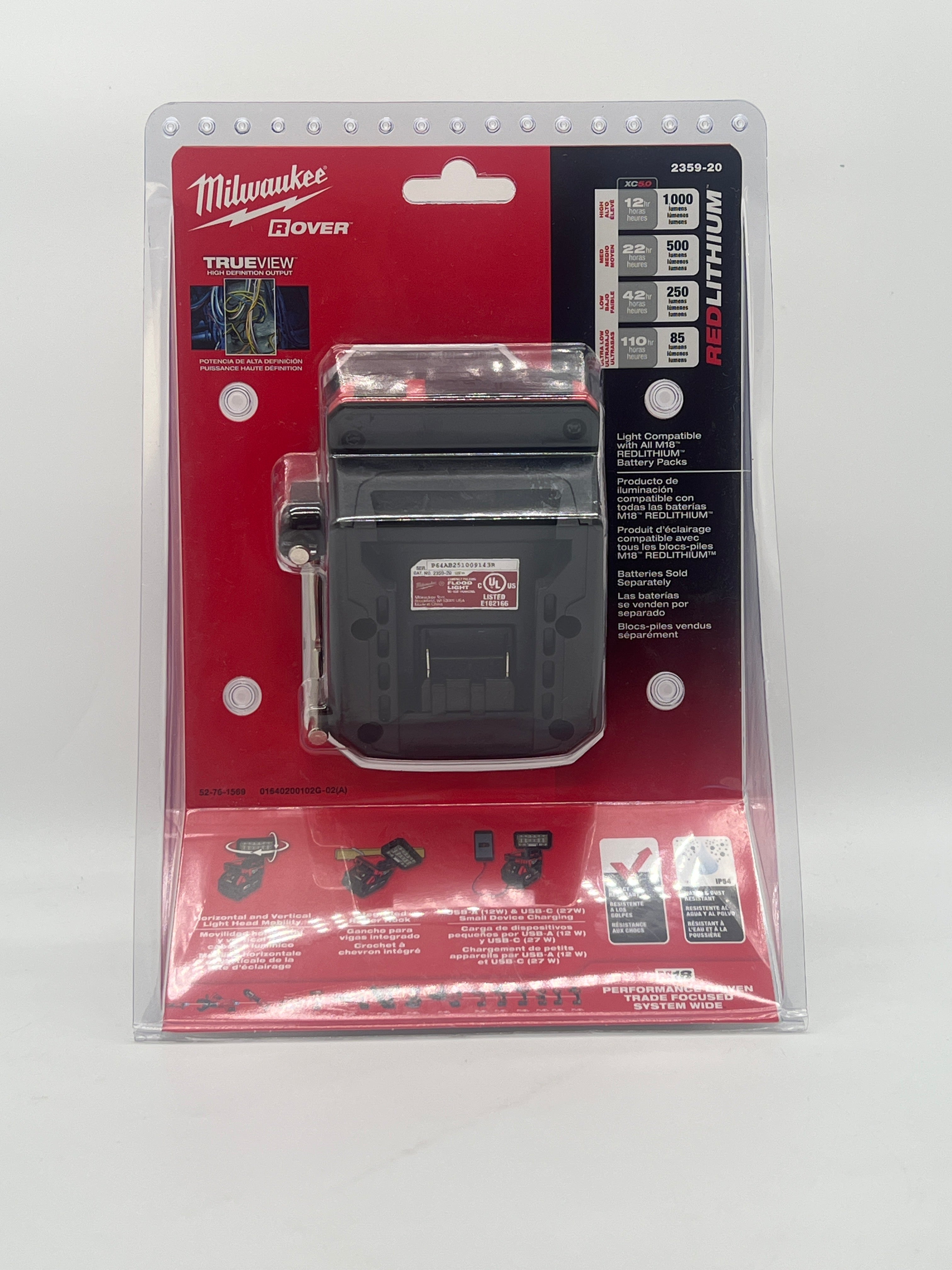 Milwaukee M18 Rover Compact Folding Flood Light 1000 Lumens Red New