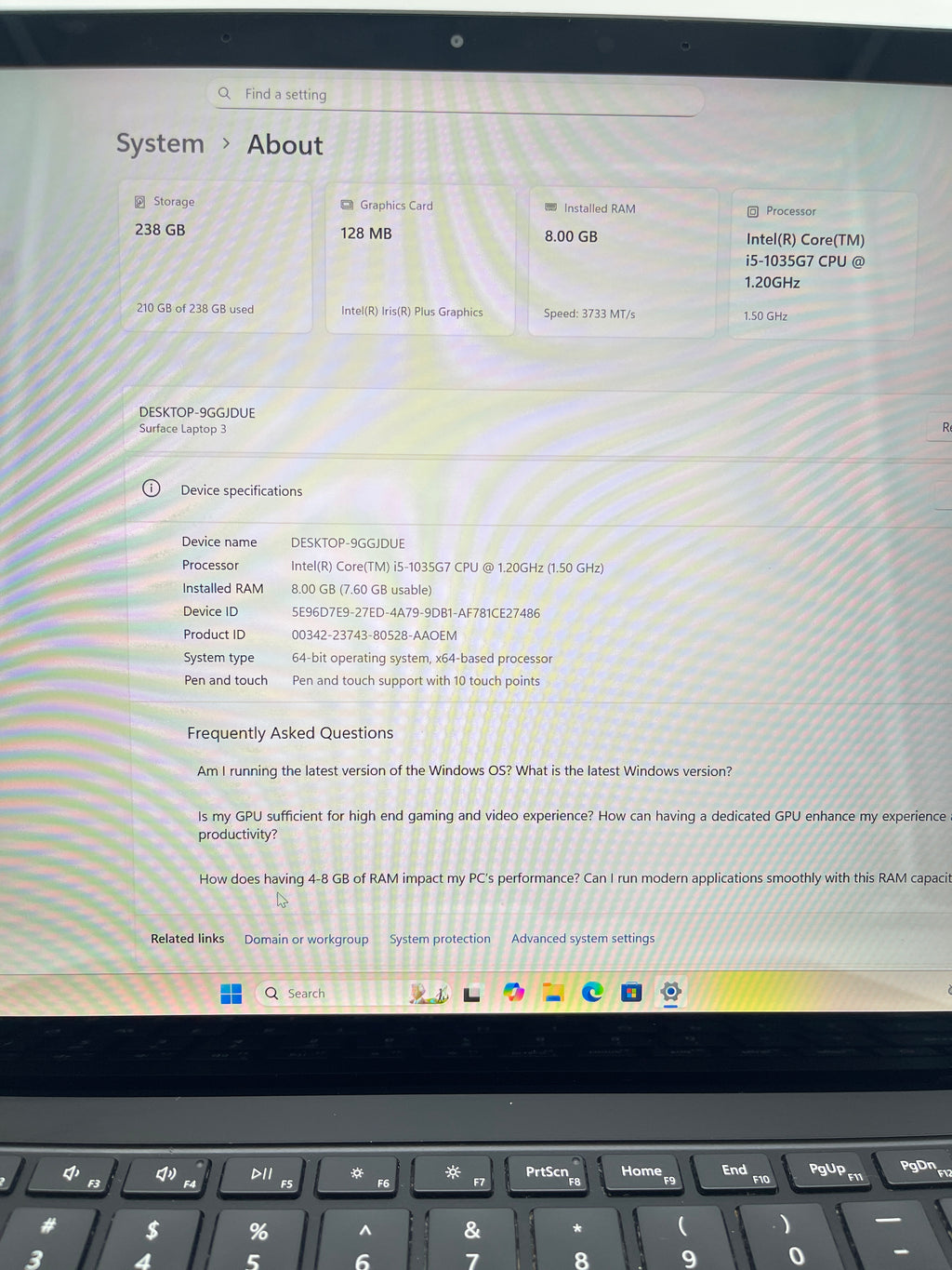 Microsoft Surface Laptop 3 1868 13-inch Intel i5 8GB RAM 256GB Black Used