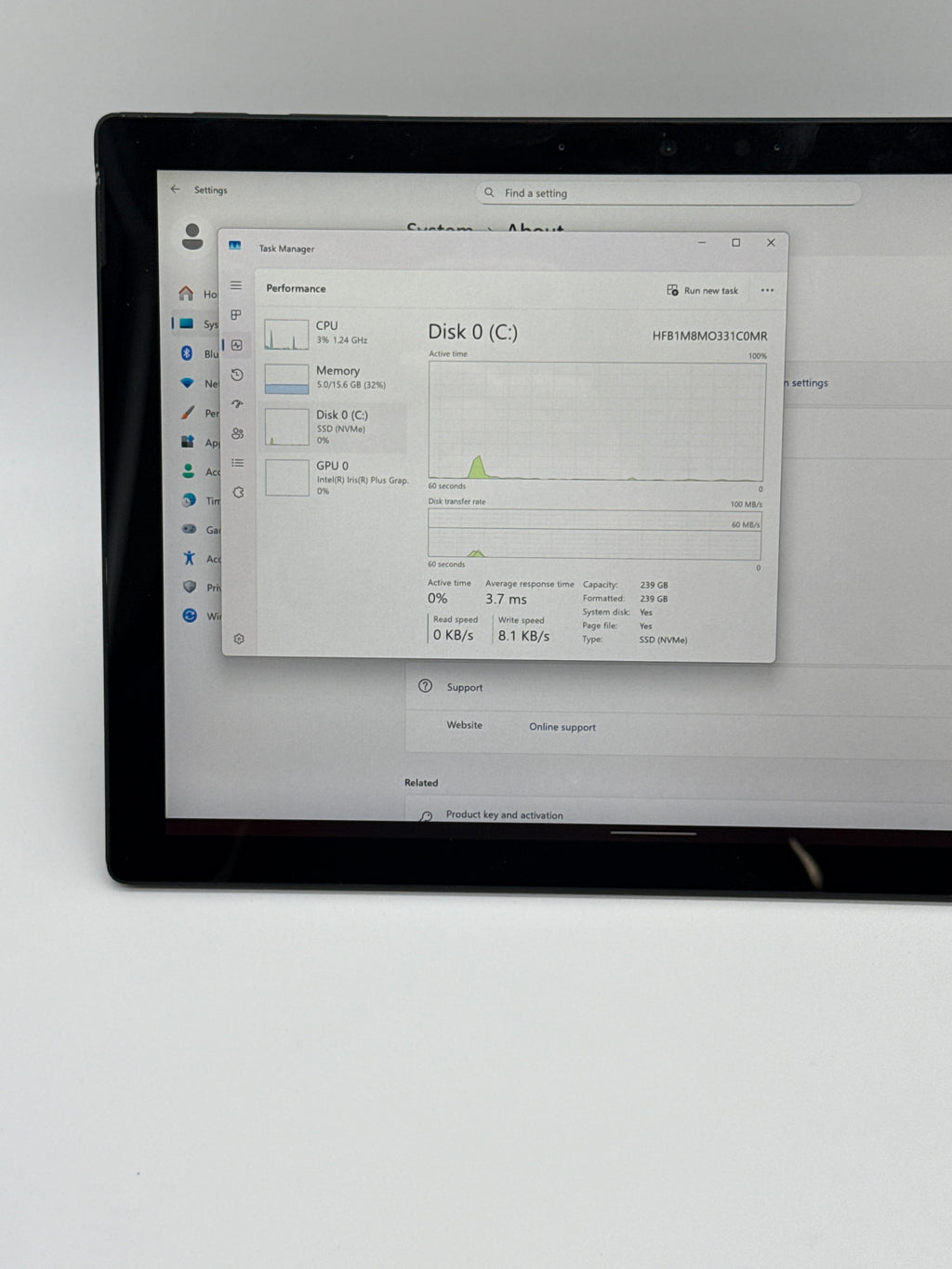 Microsoft Surface Pro 7 12.3" i7 16GB RAM 256GB SSD Black Used with Charger