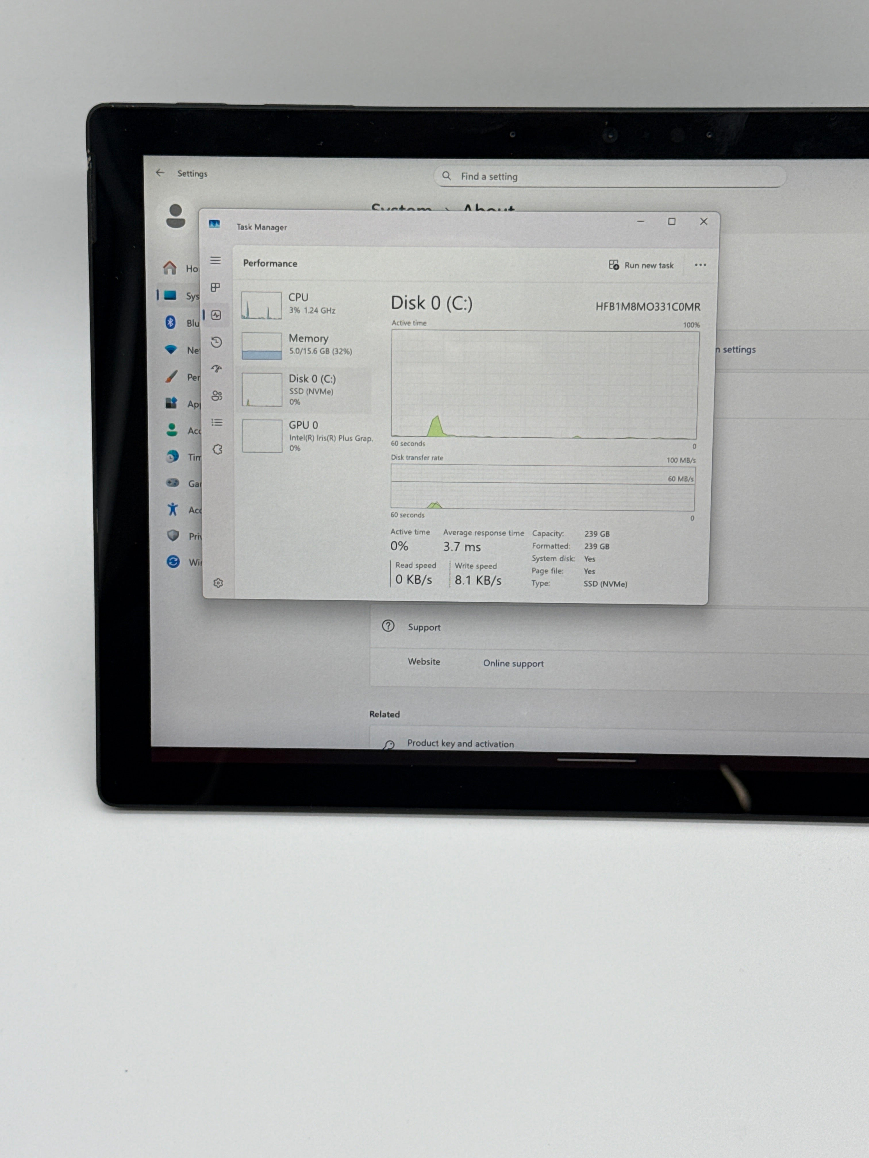 Microsoft Surface Pro 7 12.3" i7 16GB RAM 256GB SSD Black Used with Charger