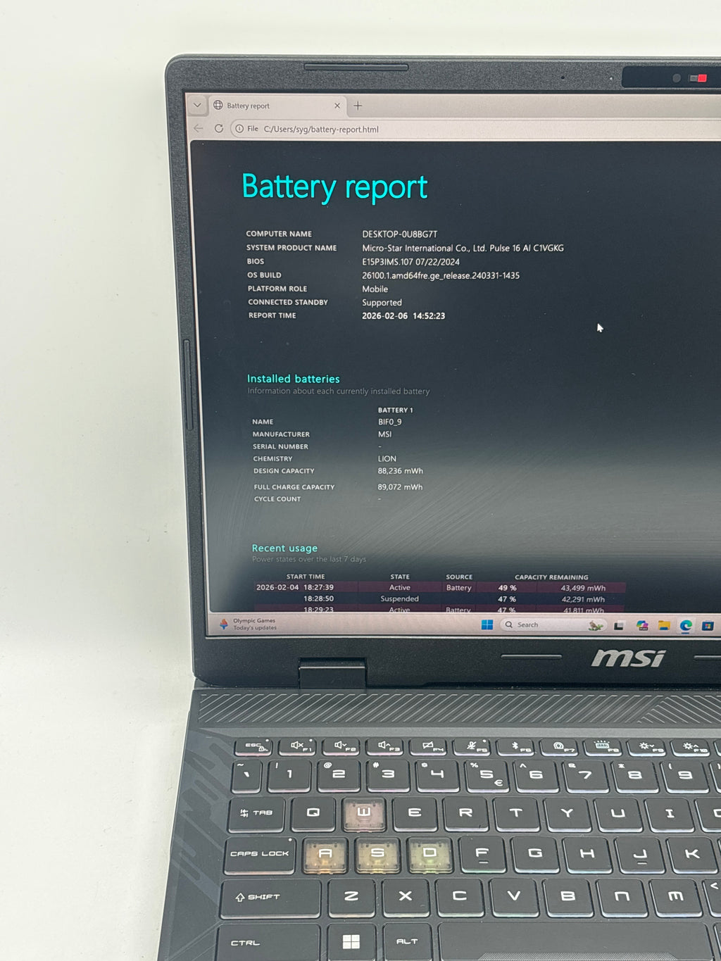 MSI Pulse 16 AI C1V Ultra 9 185H 32GB RAM 1TB SSD RTX 4070