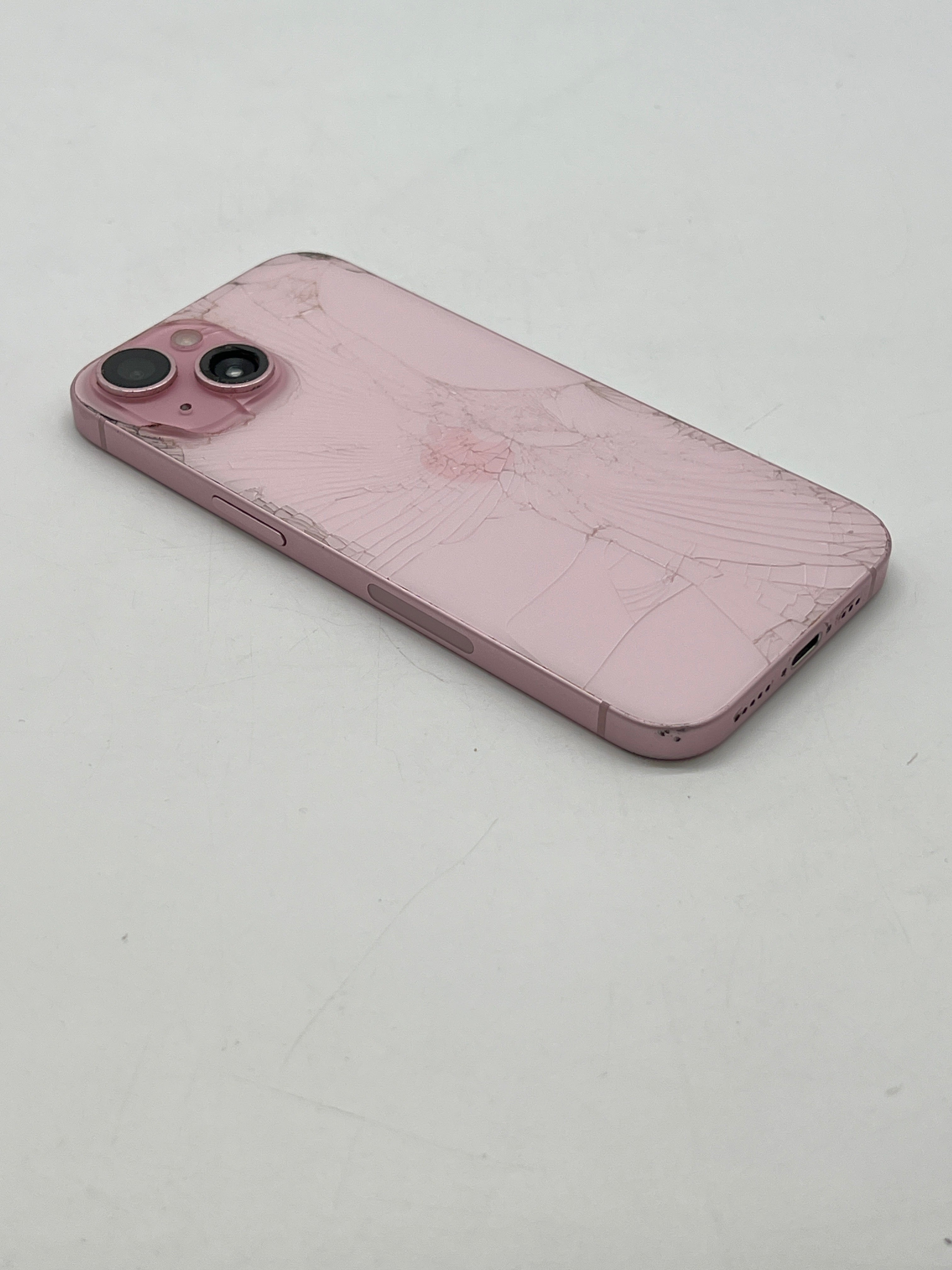 Apple iPhone 15 128GB T-Mobile Pink front, back and camera lens cracked