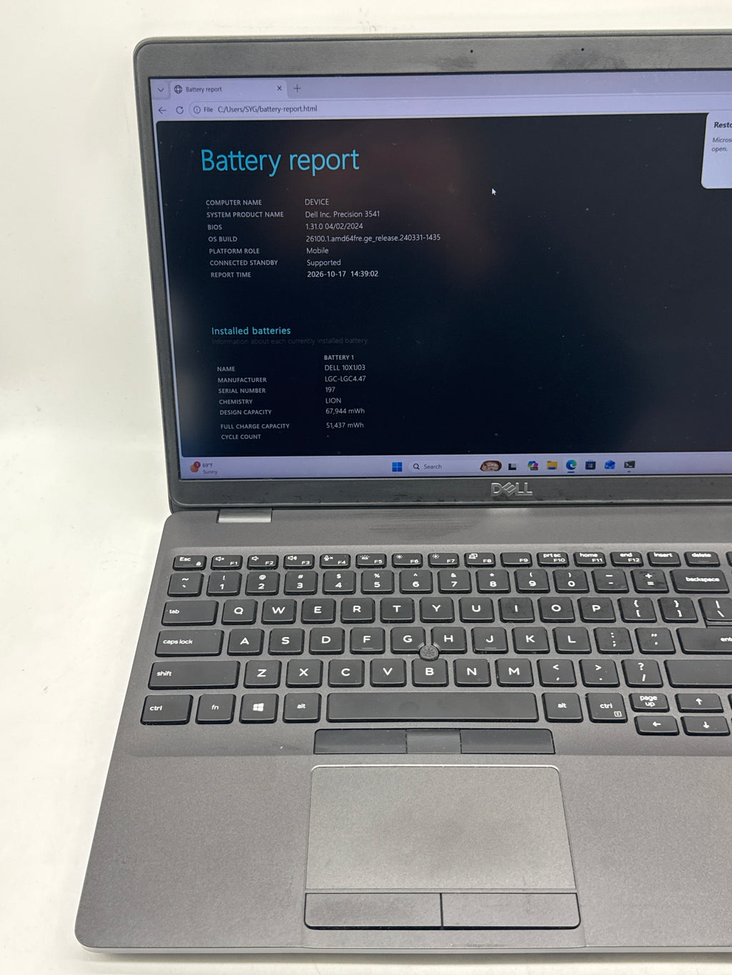 Dell Precision 3541 Core i7 9850H 8GB RAM 512GB SSD Quadro P620 15.6in - Used
