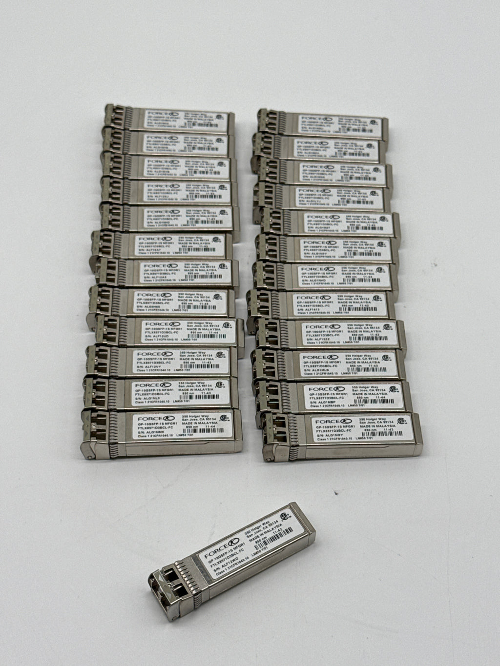 Force10 GP-10GSFP-1S-MFGR1 10Gb SFP+ 10GBASE-SR Transceiver Lot of 25 - Used