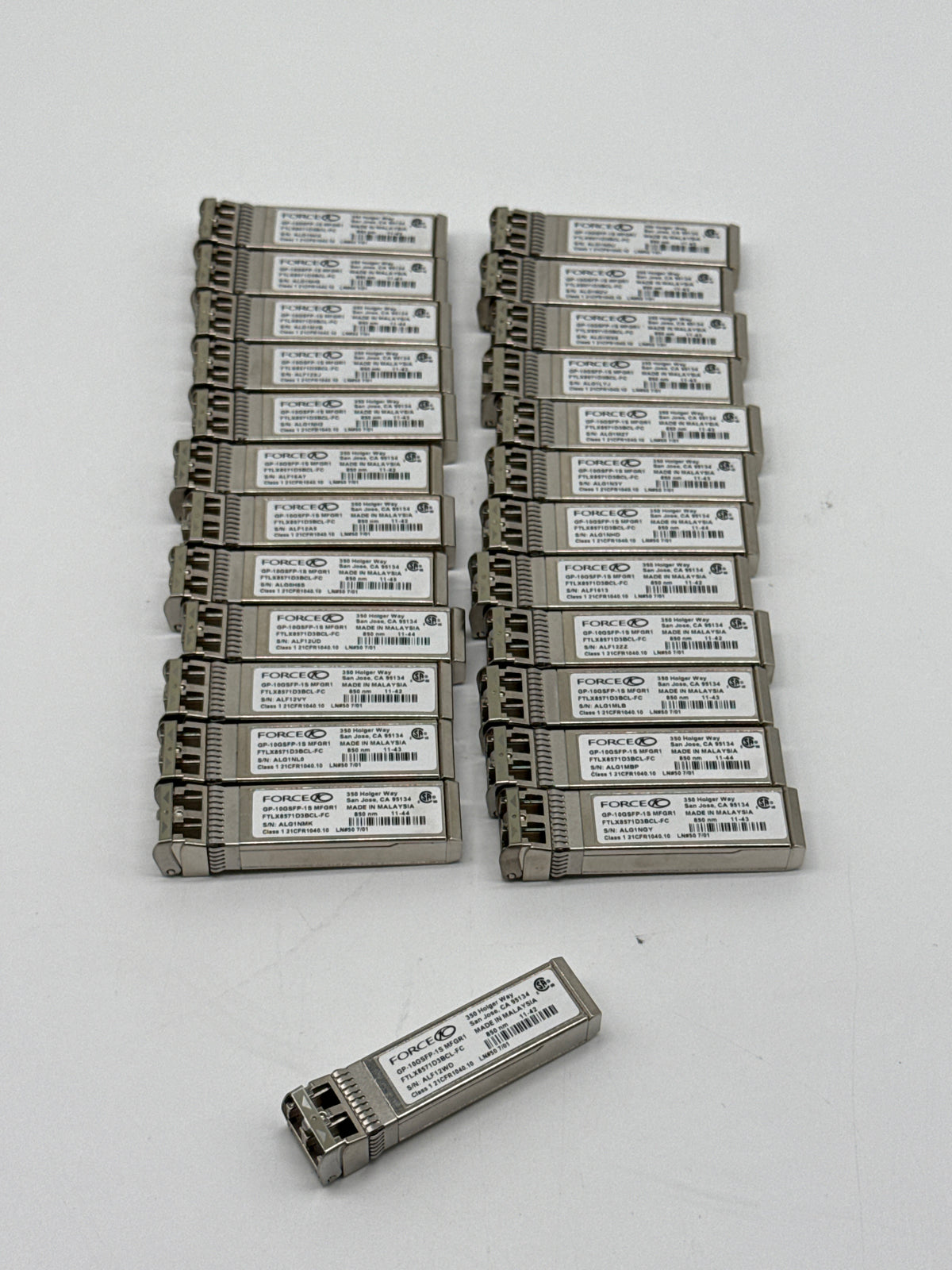 Force10 GP-10GSFP-1S-MFGR1 10Gb SFP+ 10GBASE-SR Transceiver Lot of 25 - Used