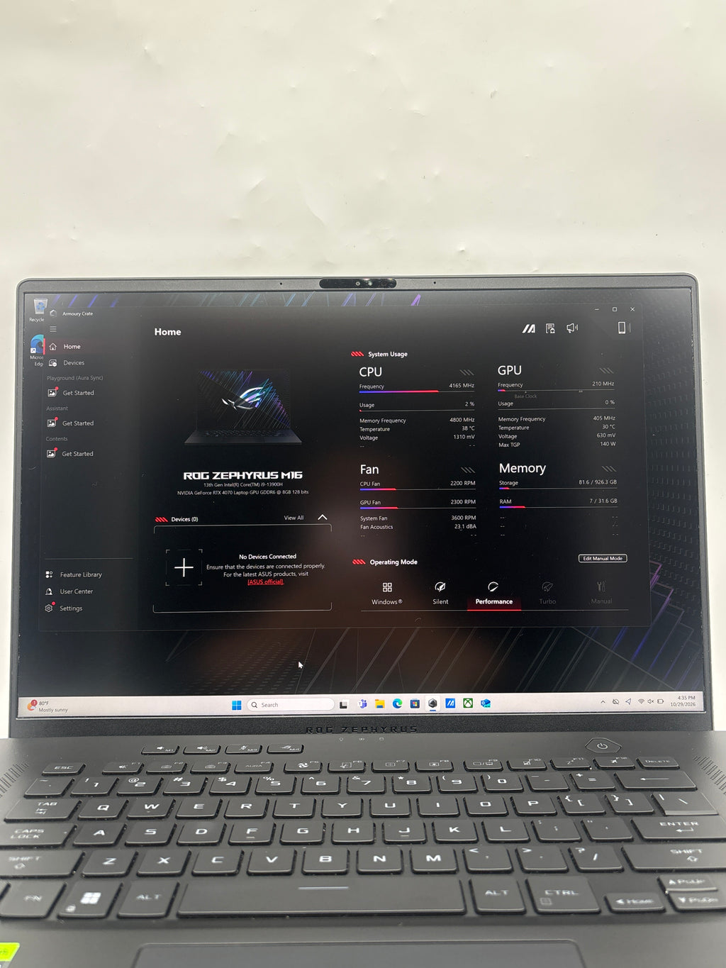 ASUS ROG Zephyrus M16 GU604VI i9-13900H 32GB RAM 1TB SSD RTX 4070 - Used