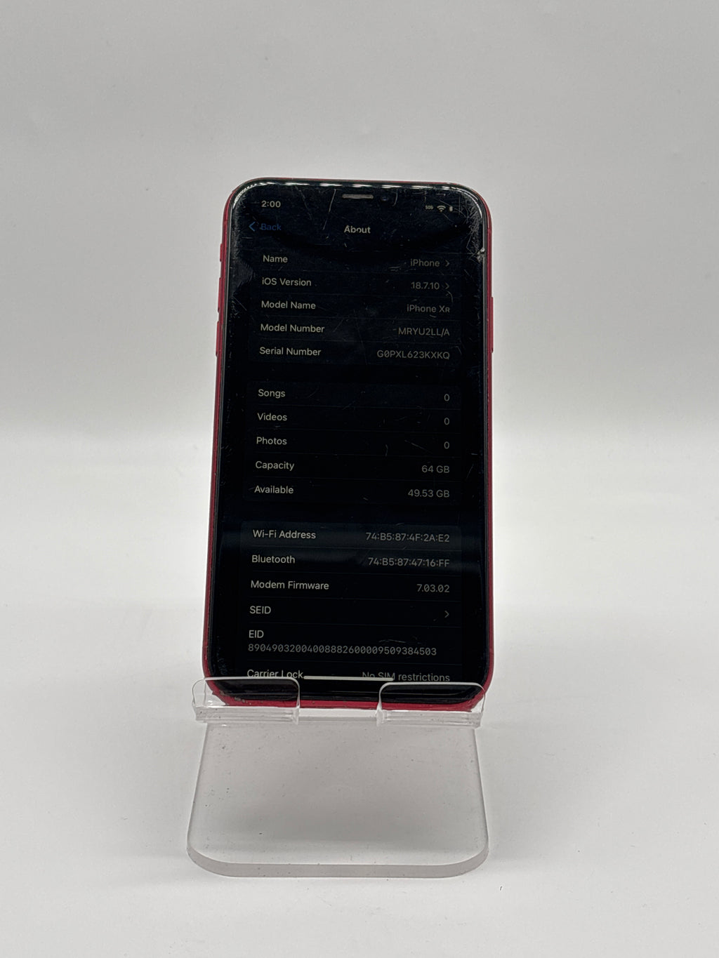 Apple iPhone XR 64GB Red A1984 Unlocked - Read