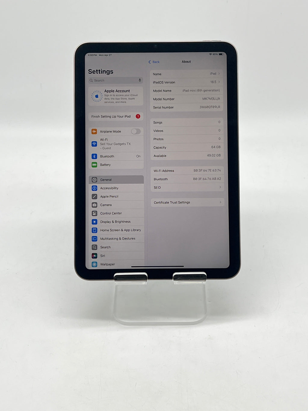 Apple iPad Mini 6th Gen A2567 64GB Wi-Fi 8.3" Gray - Used