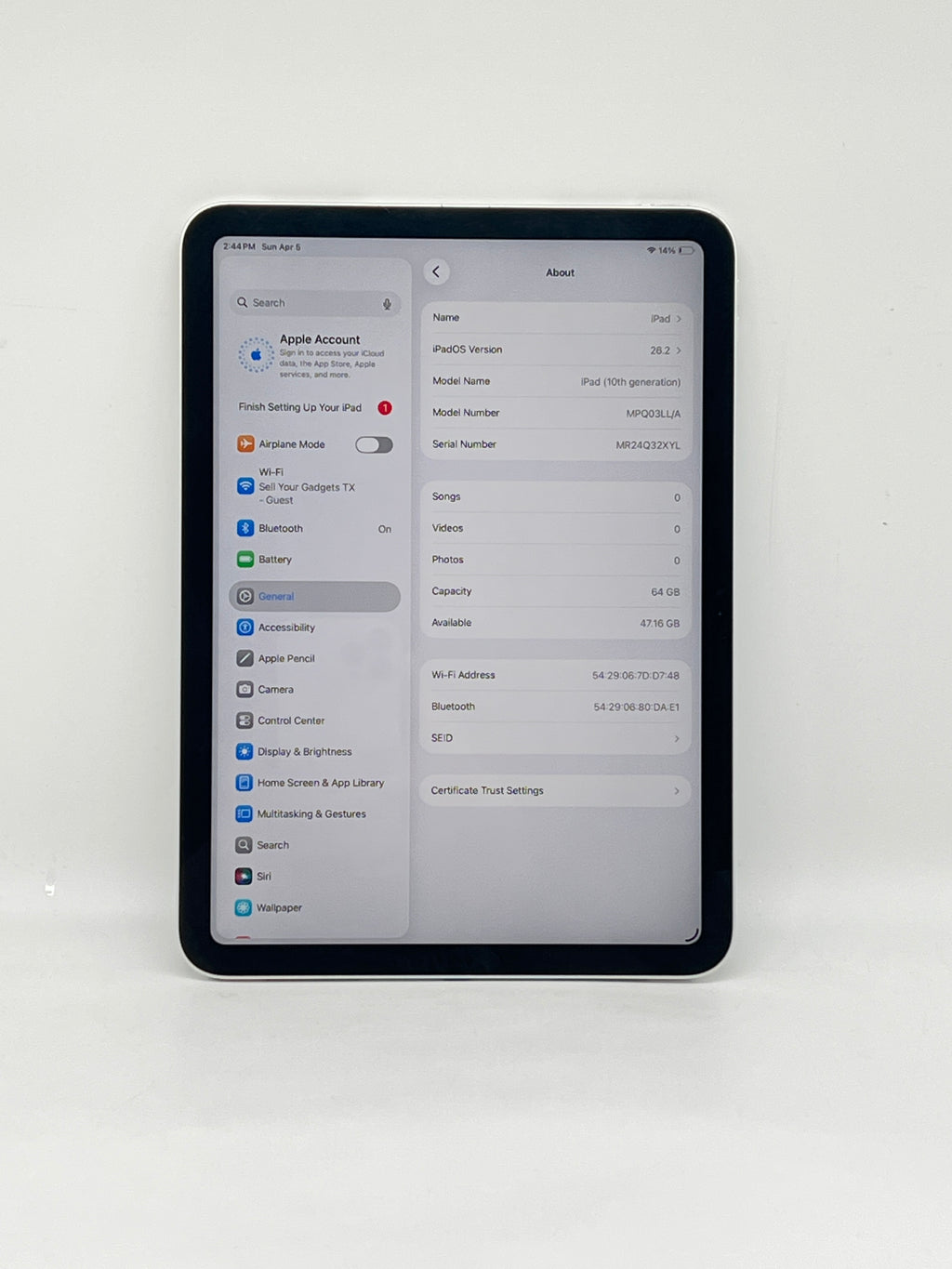 Apple iPad 10th Gen A2696 64GB Wi-Fi Silver - Used