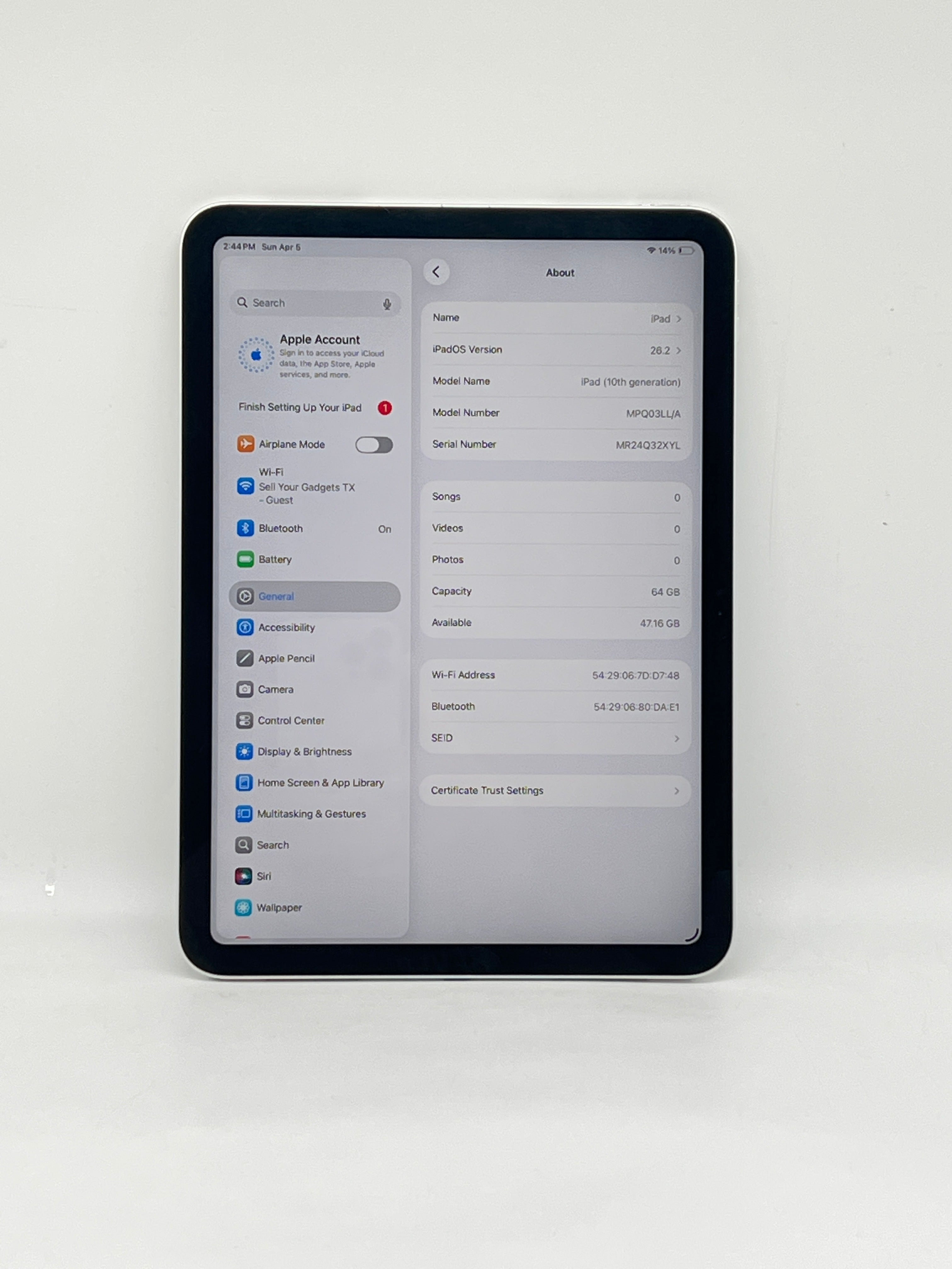 Apple iPad 10th Gen A2696 64GB Wi-Fi Silver - Used