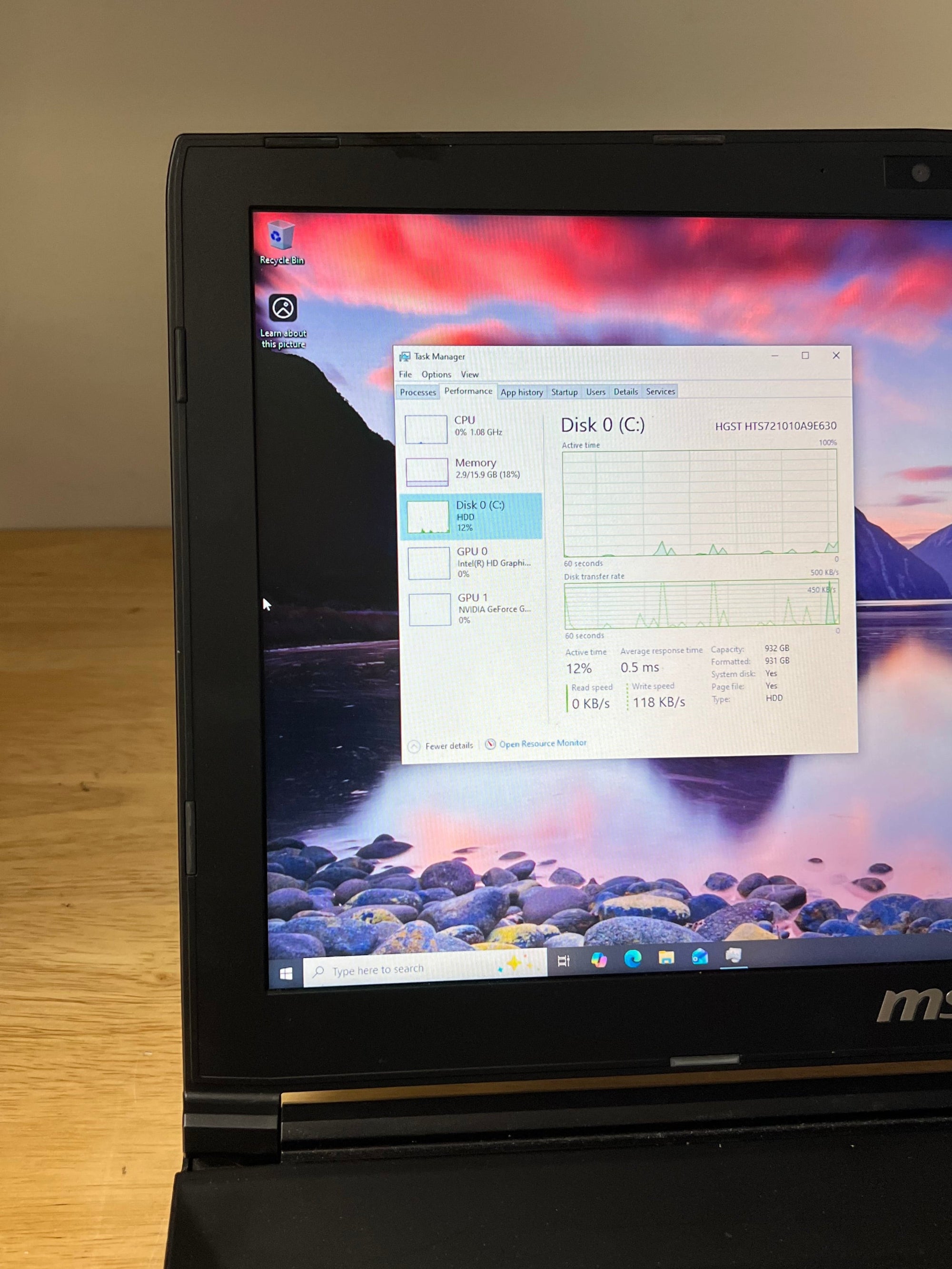 MSI GL62M 7RD i7-7700HQ 16GB RAM 1TB HDD GTX 1050 - Used with Box