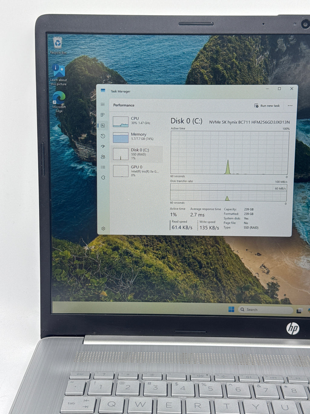 HP 17-cn0023dx 17" Intel Core i5-1135G7 8GB RAM 256GB SSD Silver - Used