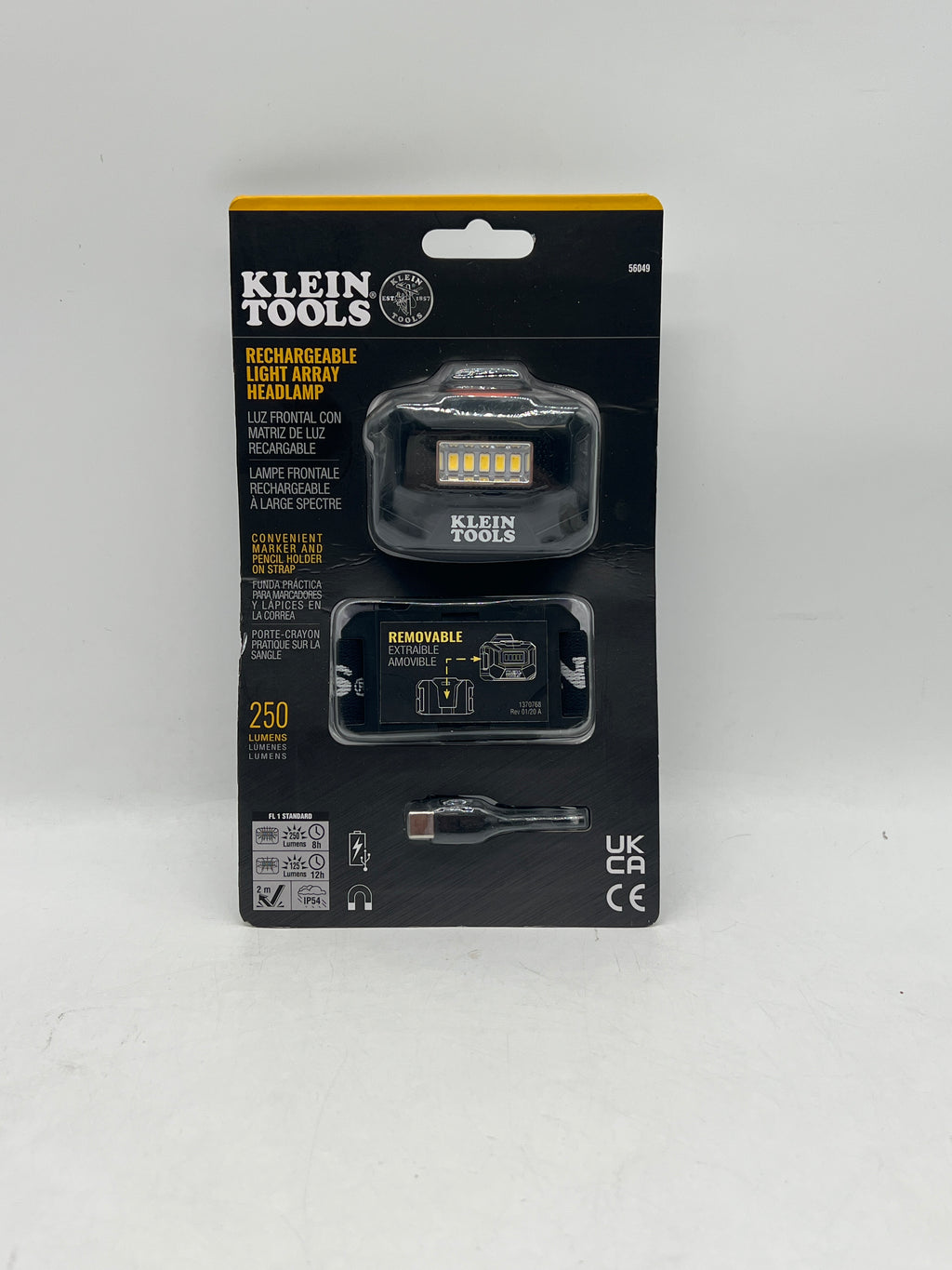 Klein Tools Headlamp 250 Lumens Black Rechargeable Battery Included