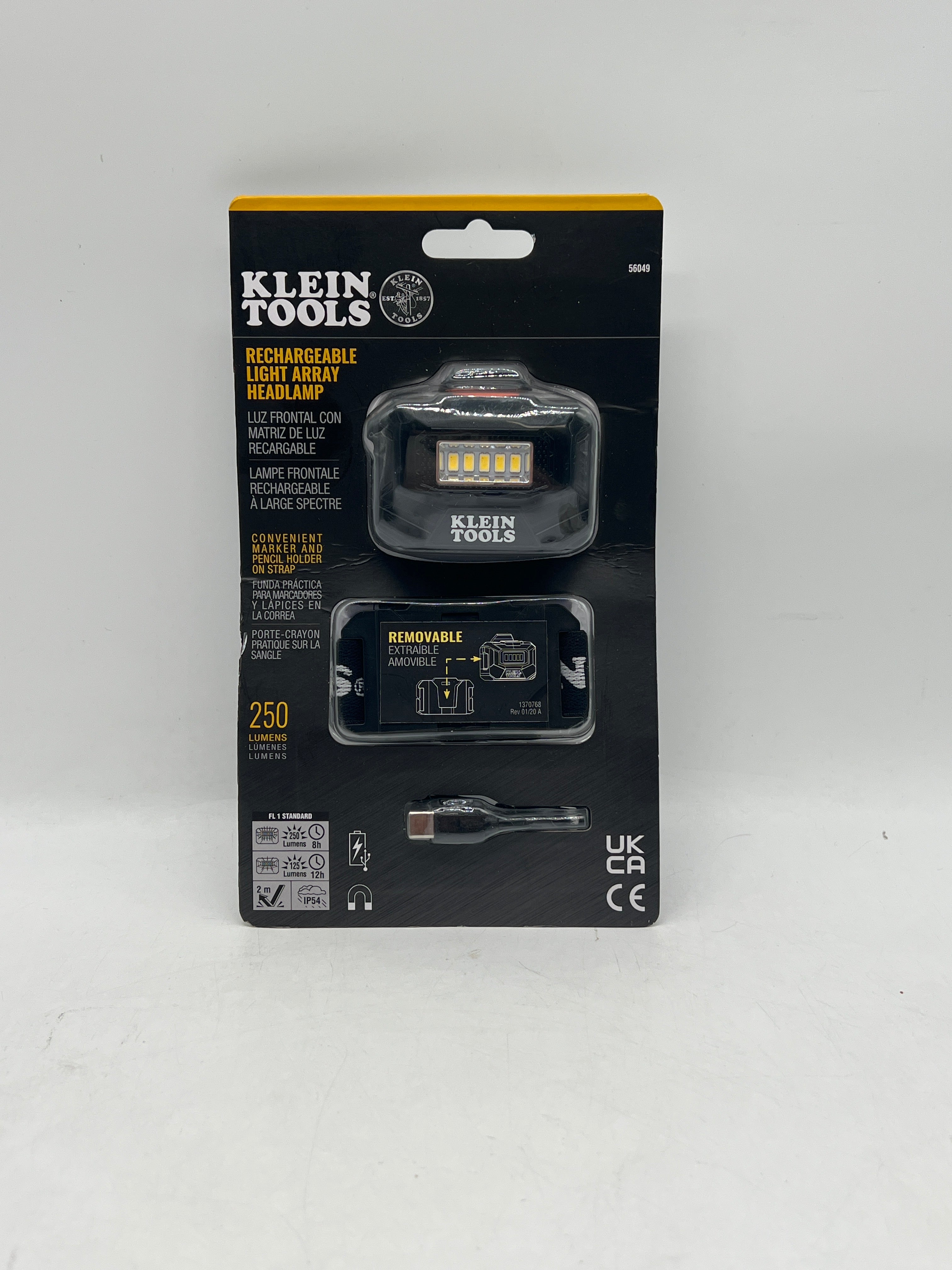 Klein Tools Headlamp 250 Lumens Black Rechargeable Battery Included