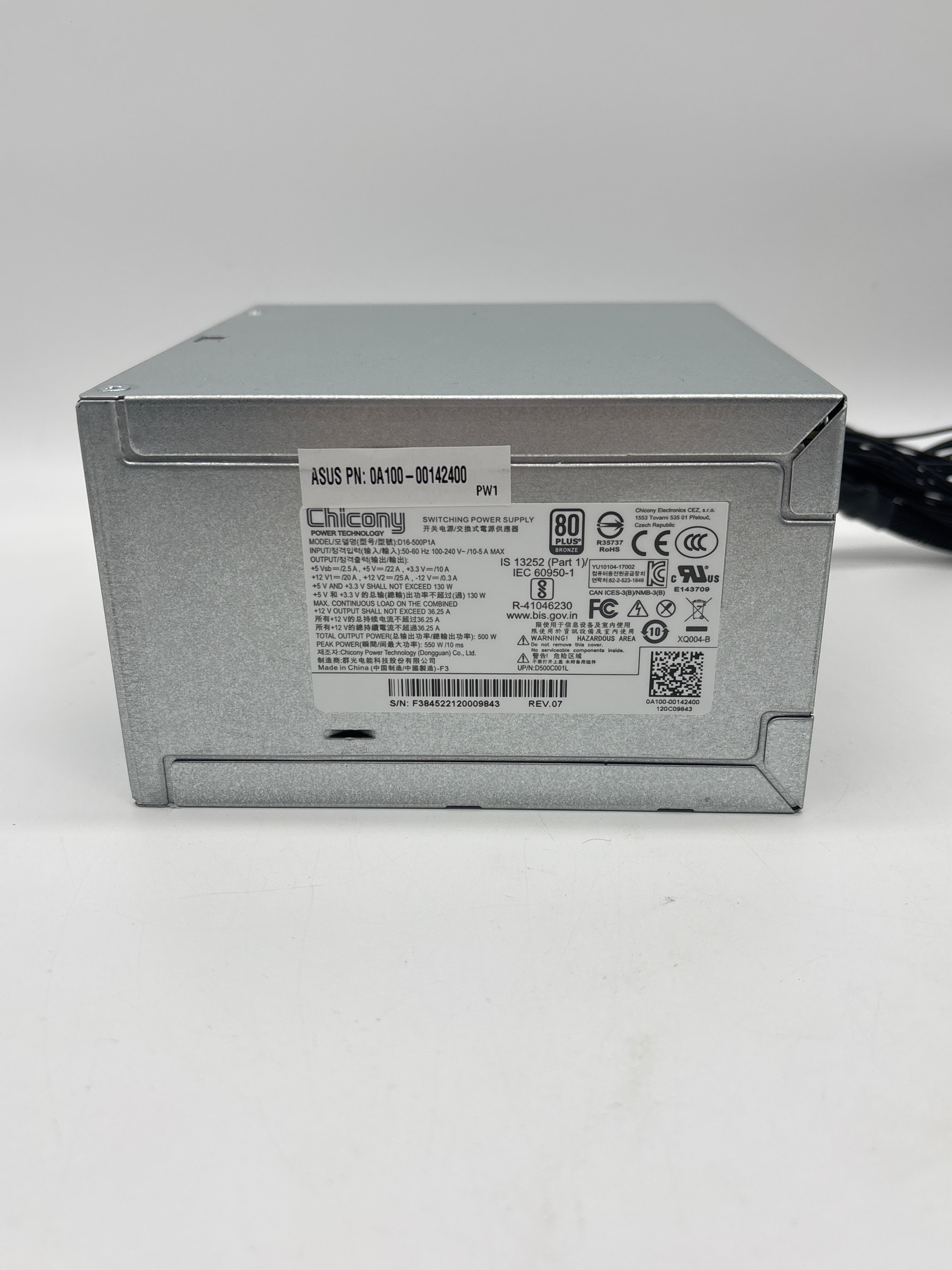 Chicony 500W 80 Plus Power Supply Silver