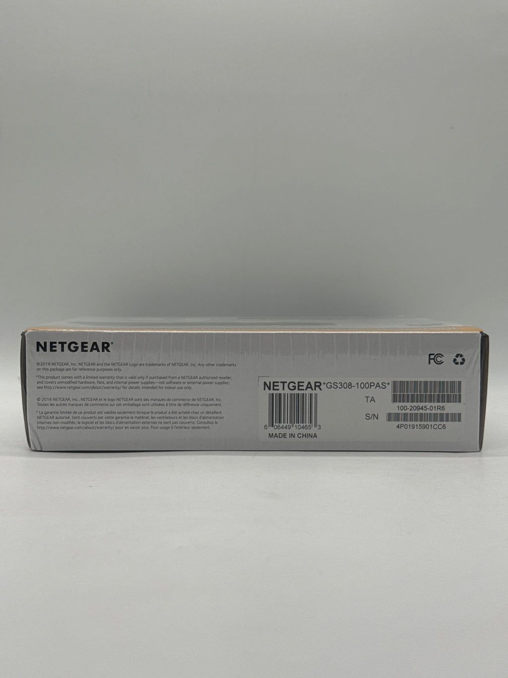 NETGEAR 8-Port Gigabit Ethernet Switch Model GS308-100PAS - New In Box