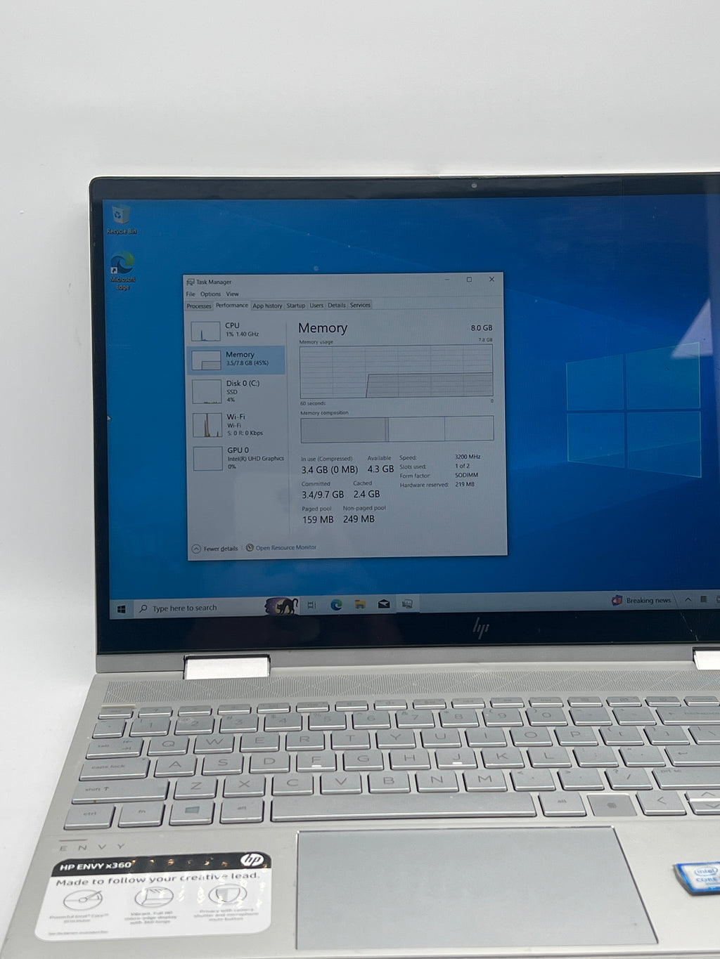 HP ENVY x360 15m-ed0xxx  i5 1035G1 8GB RAM 256GB SSD - For Parts (Cracked Screen)