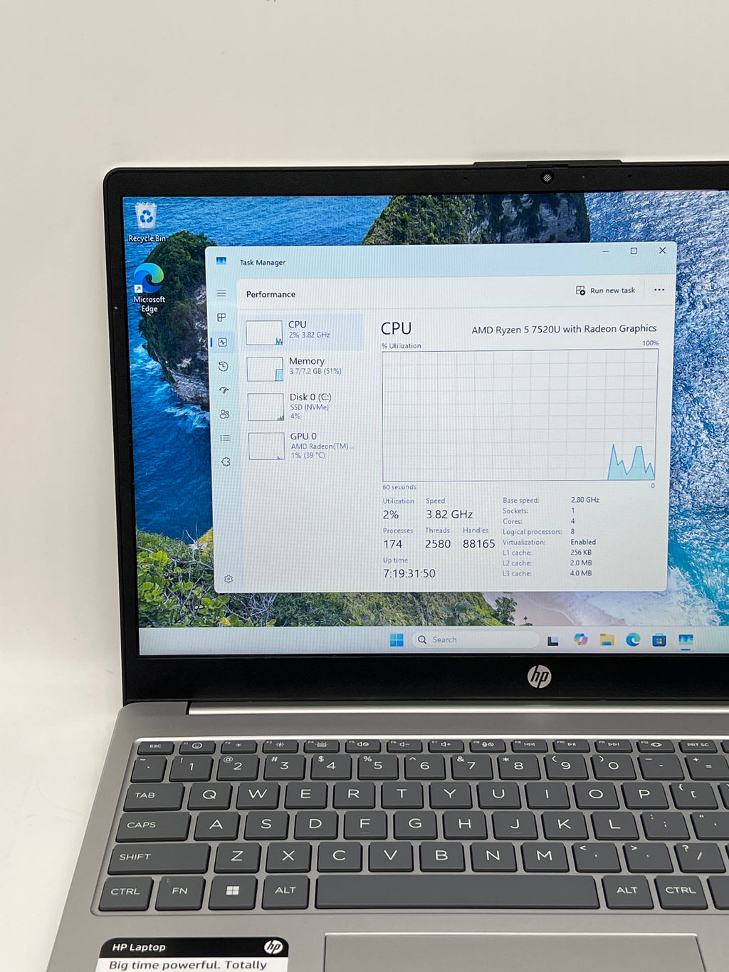 HP 15-fc0305nr 15.6" AMD Ryzen 5 7520U 8GB RAM 512GB SSD Silver - Used