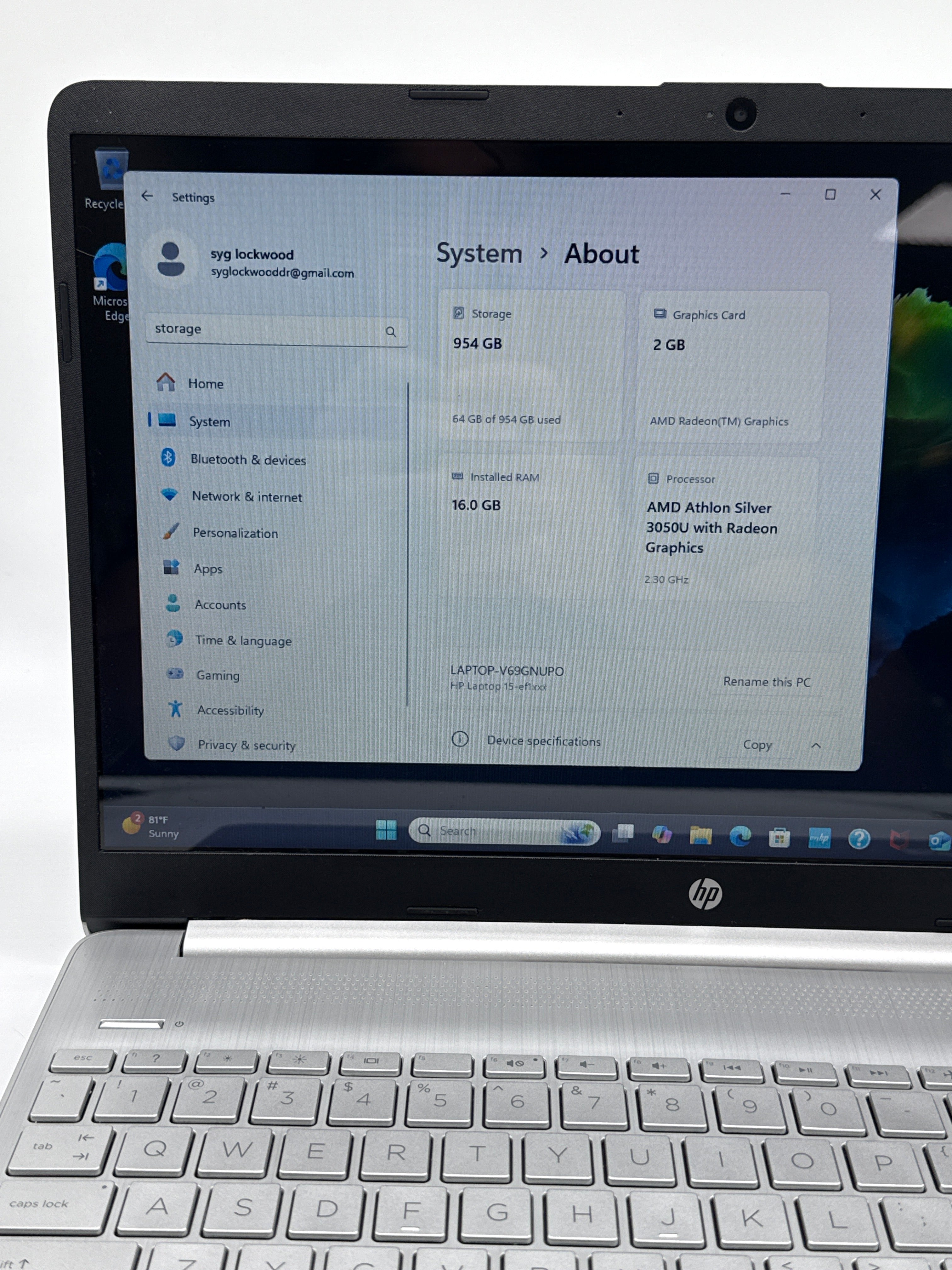 HP 15-ef107wm 15.6 Inch AMD Athlon 16GB RAM 1TB SSD Silver